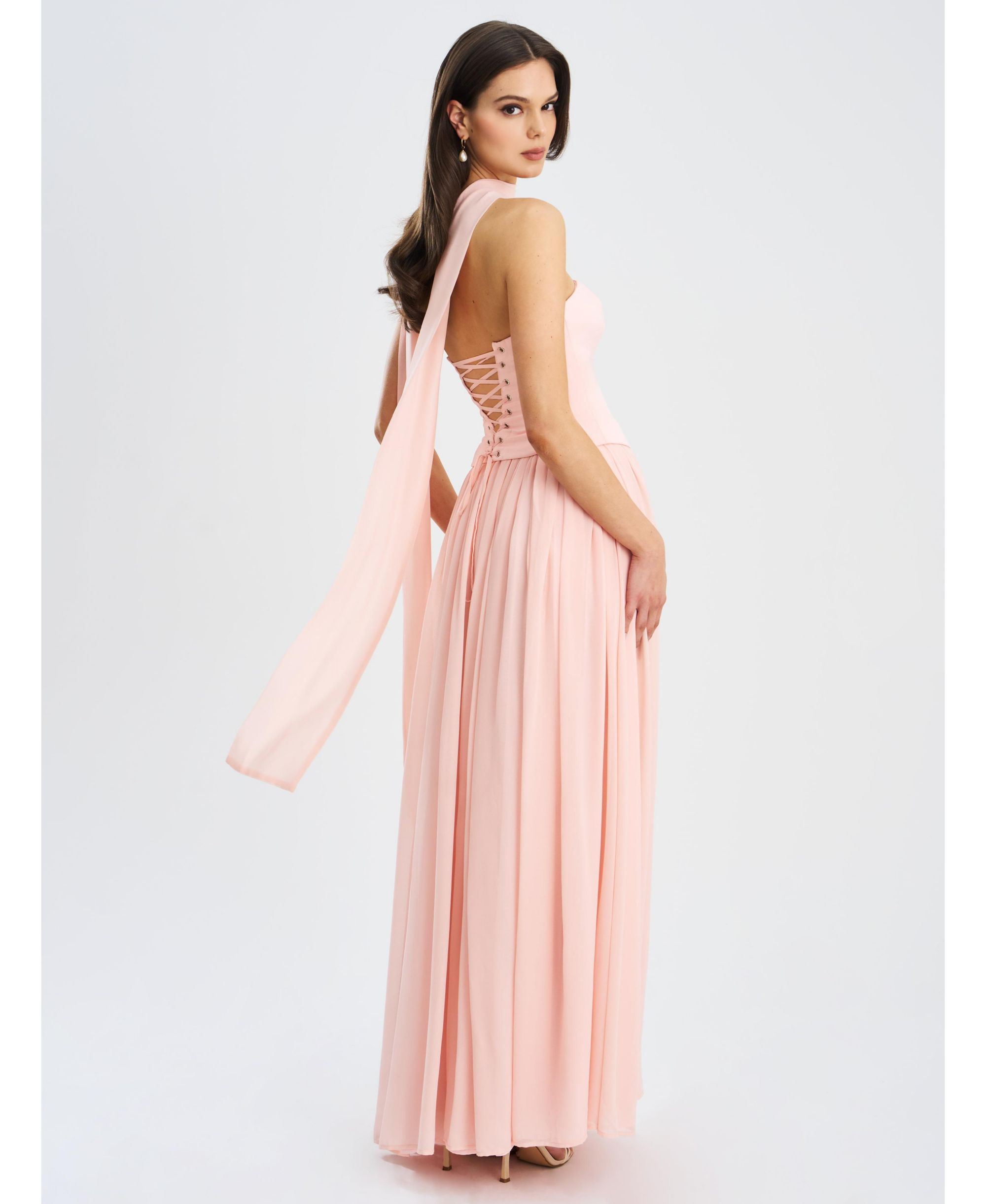 Qianna Peplum Top Chiffon Gown with Scarf — Image 7