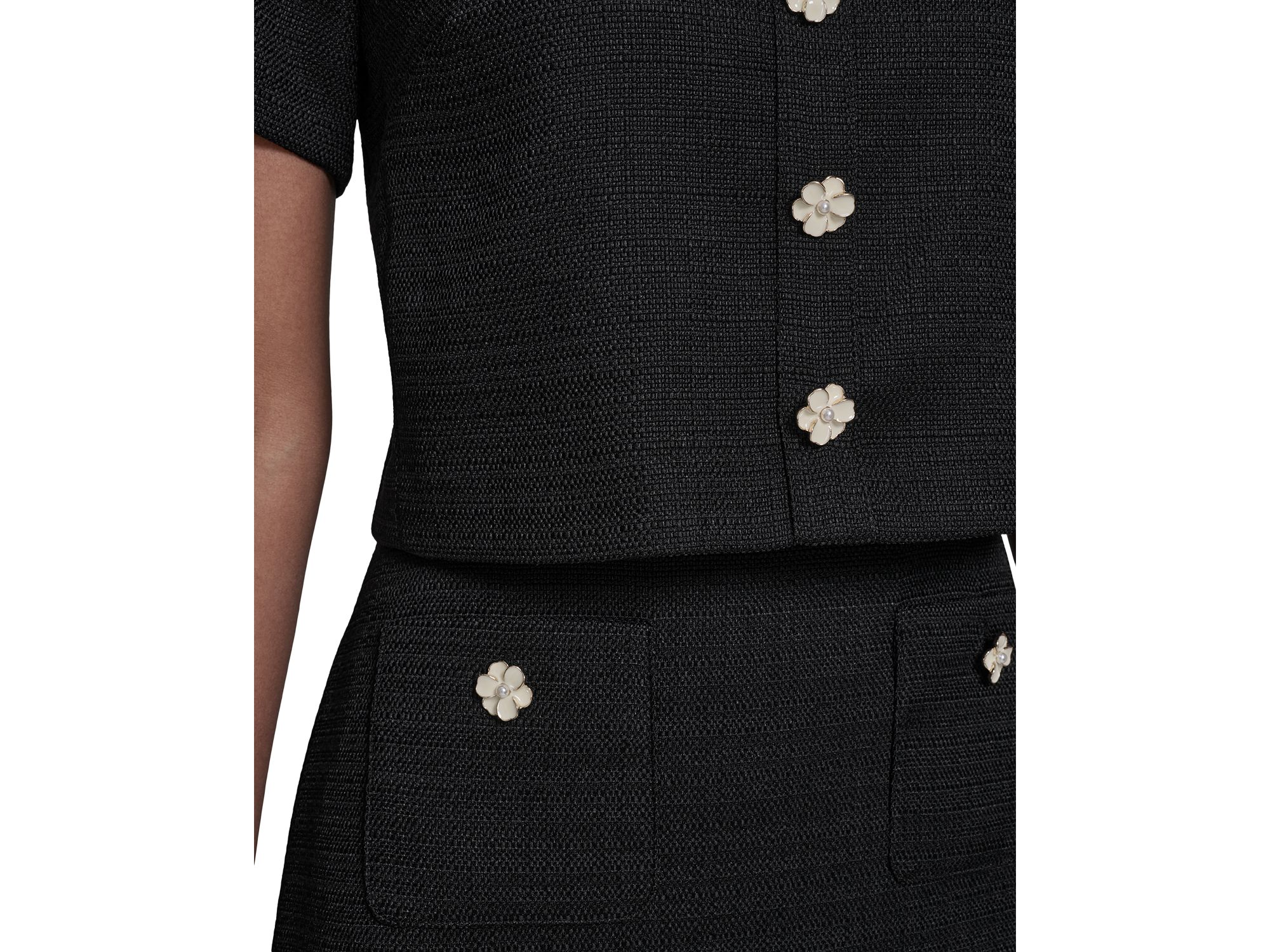 Flower Button Short Sleeve Summer Tweed Dress — Image 3