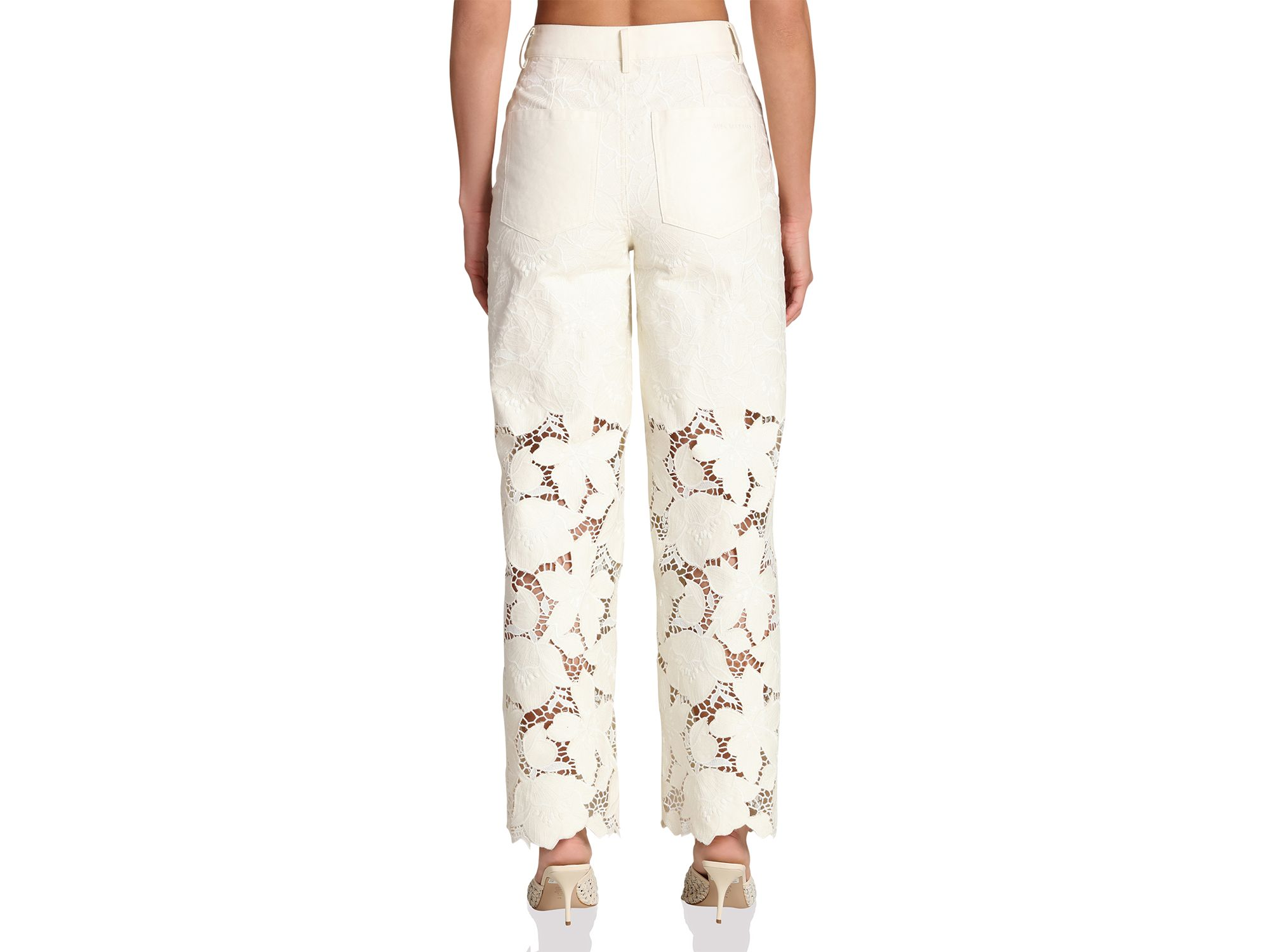 Guipure Lace Wide Leg Jeans in Off White — Image 4