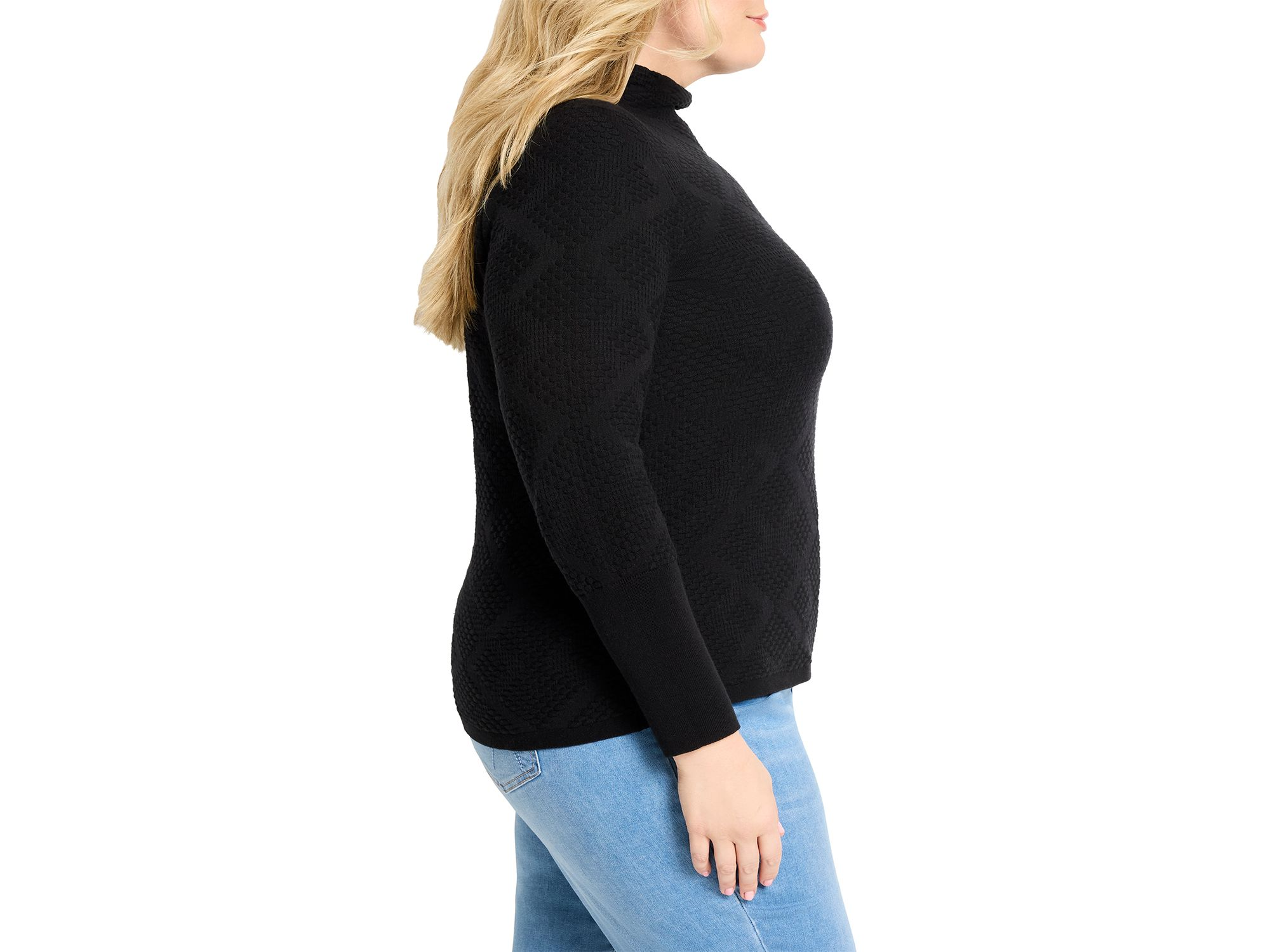 Textured Diamond Funnel Neck Sweater — Image 3
