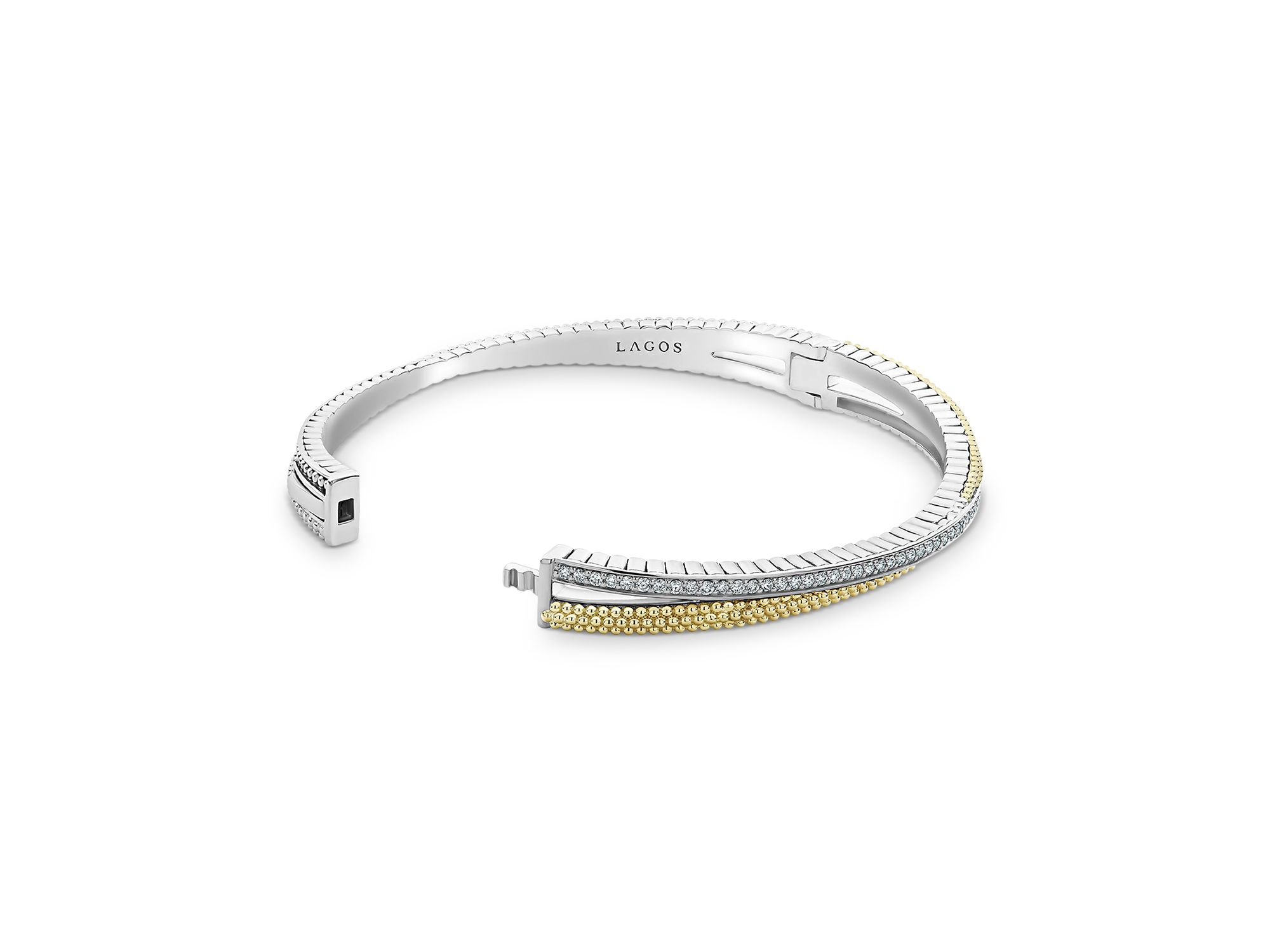 Sterling & 18K Yellow Gold Caviar Lux Diamond Bangle Bracelet — Image 6