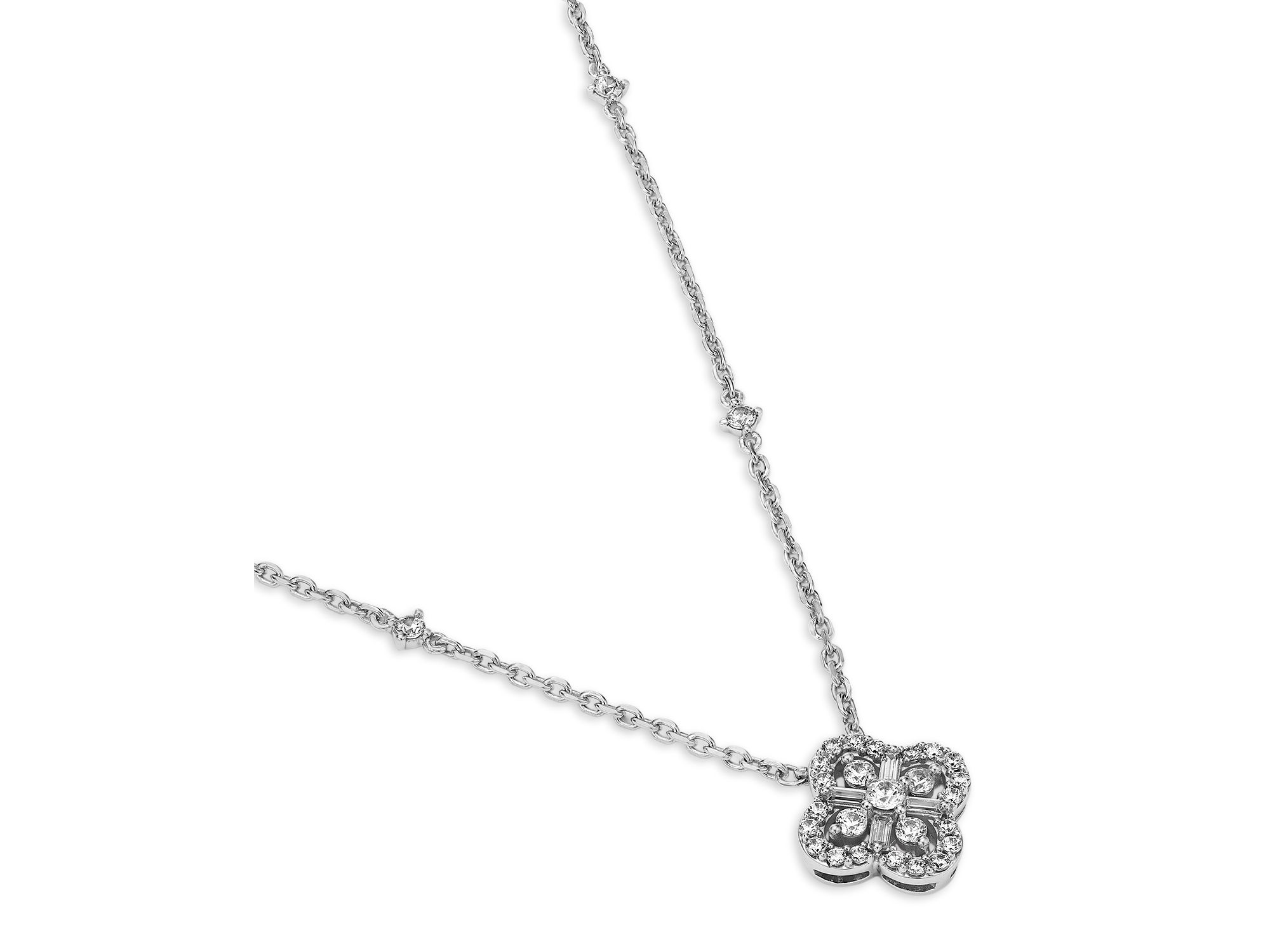Diamond by the Yard Round & Baguette Clover Pendant Necklace in 14K White Gold, 0.5 tcw — Image 3