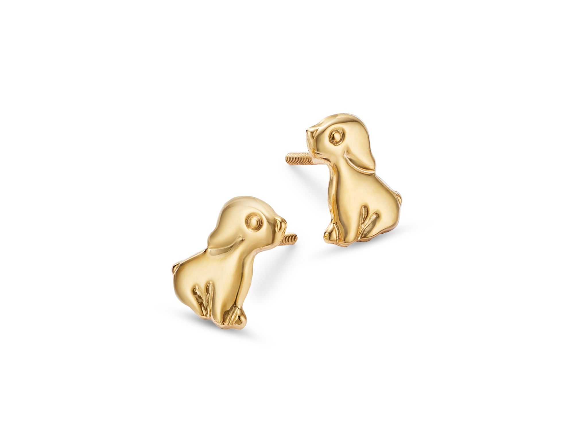 Children's Tiny Puppy Screw Back Stud Earrings in 14K Yellow Gold — Image 3