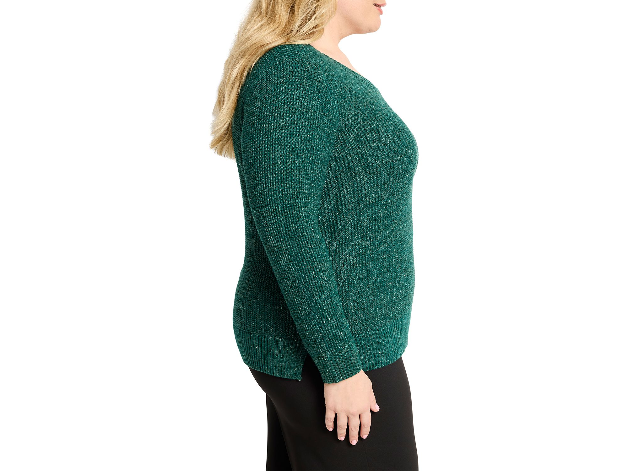 Shimmer Waffle V-Neck Sweater — Image 3