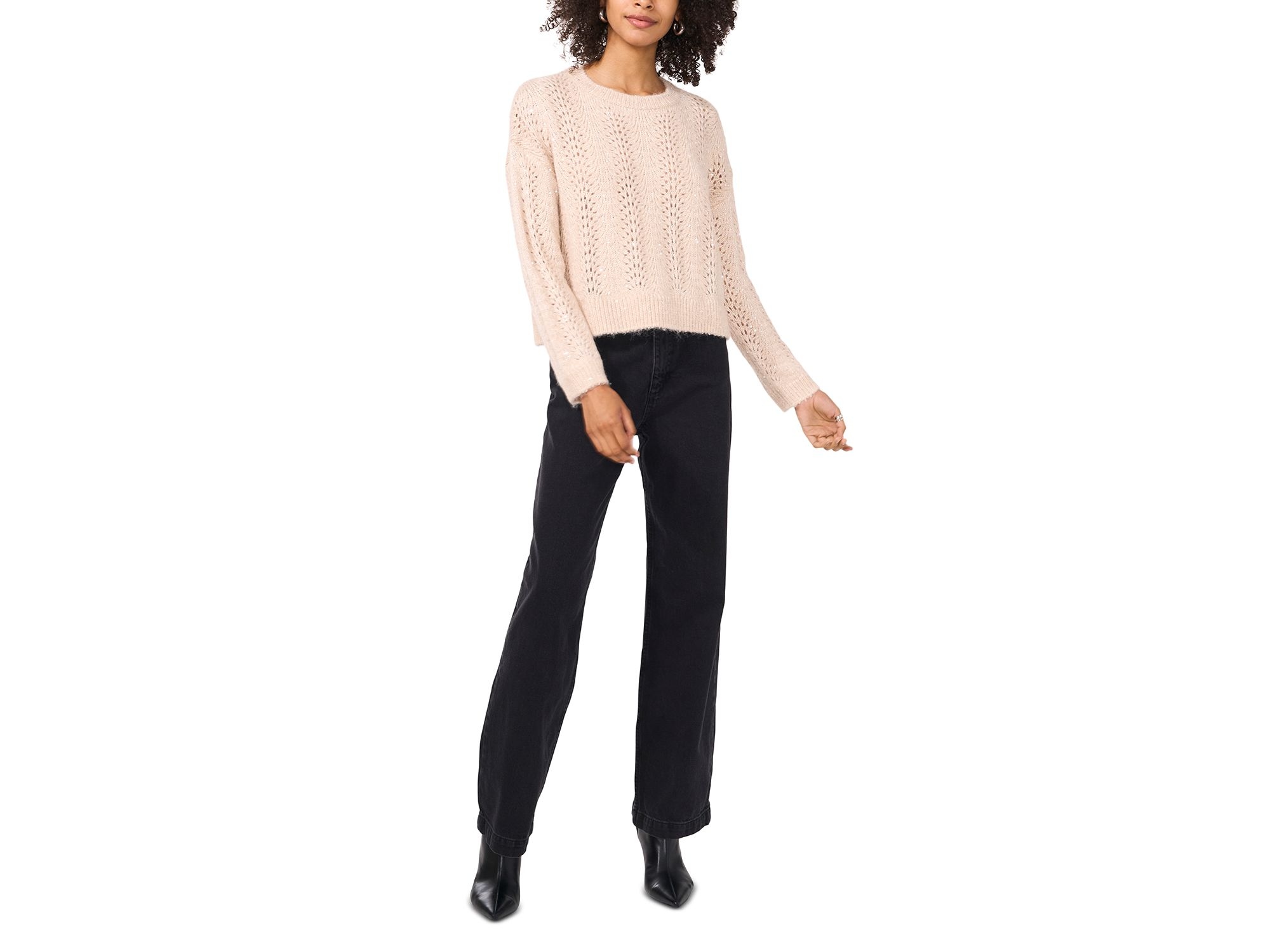 Pointelle Dropped Shoulder Sweater — Image 4