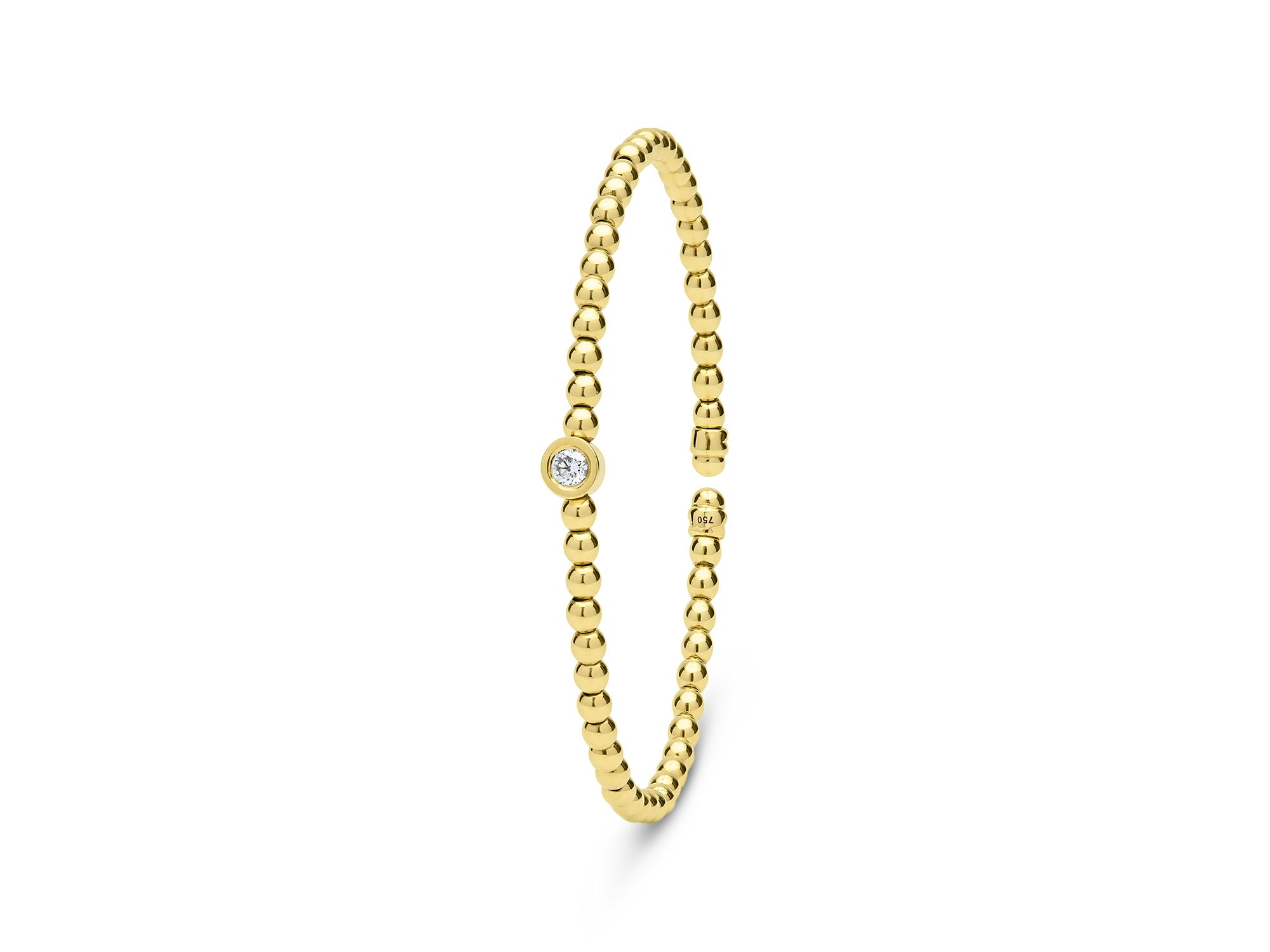 18K Yellow Gold Caviar Gold Diamond Bezel Bead Flex Bangle Bracelet — Image 3