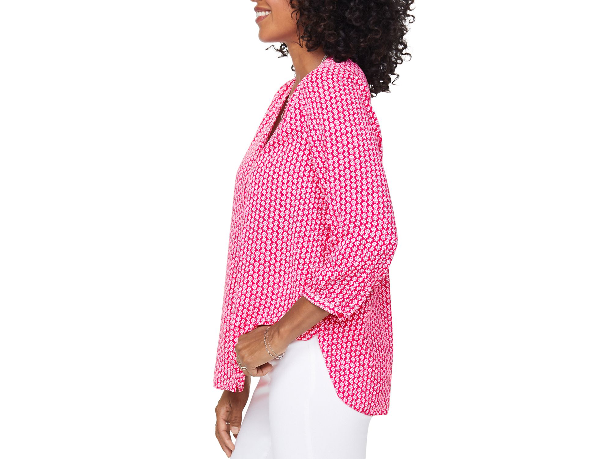 Three Quarter Sleeve Printed Pintucked Back Blouse — Image 5