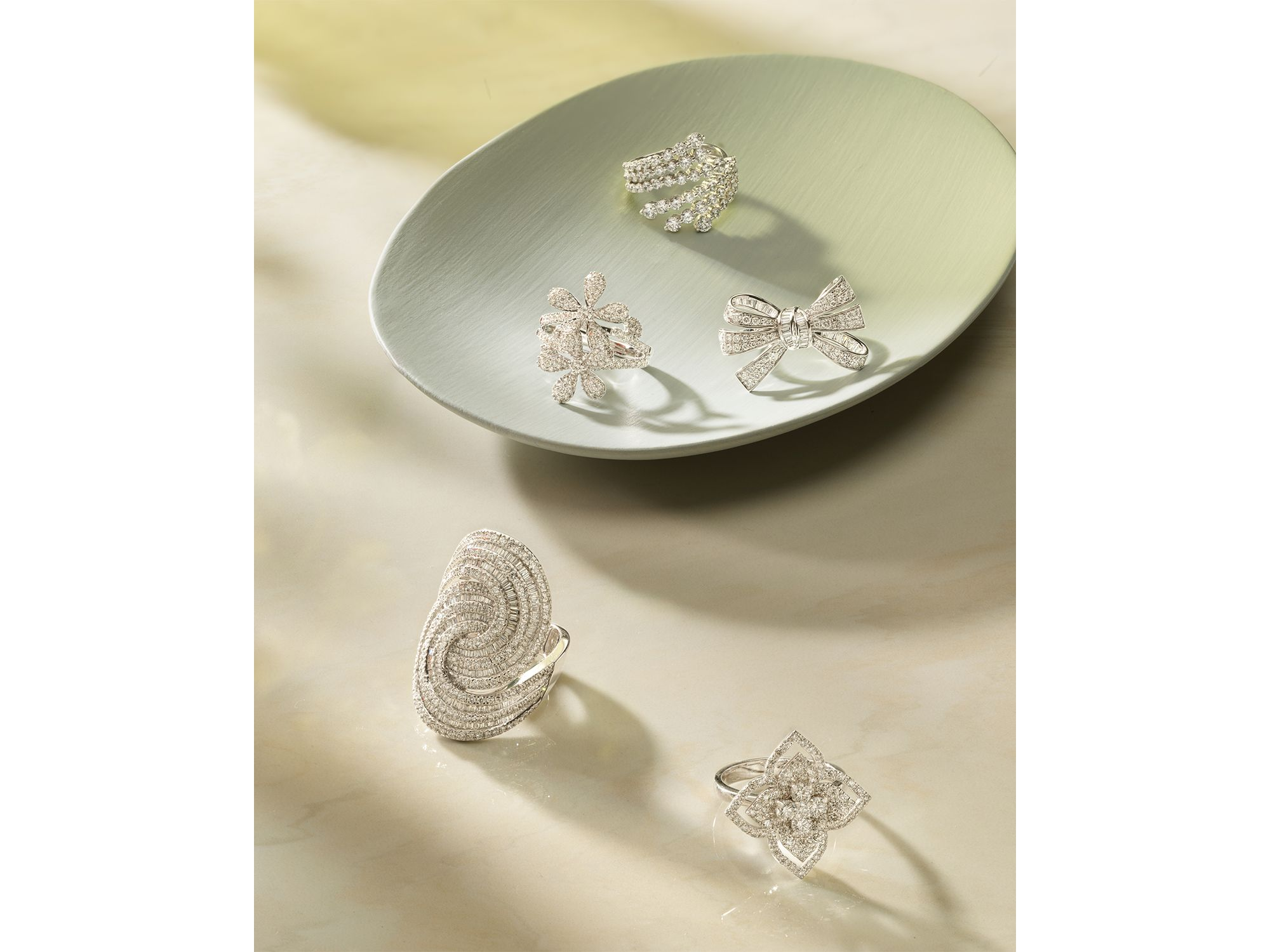 Diamond Pavé Double Flower Ring in 14K White Gold, 1.45 tcw — Image 3