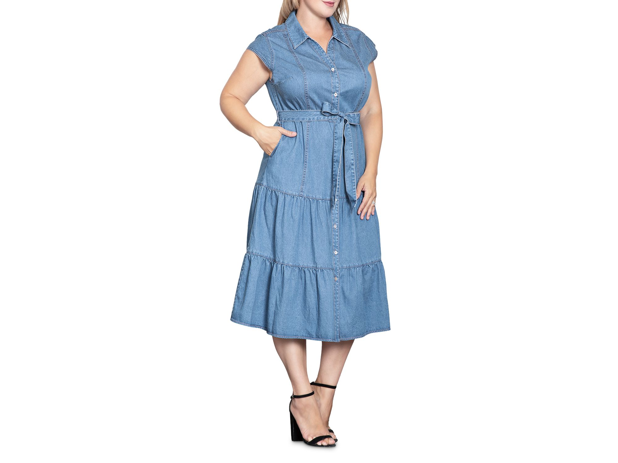 Plus Size Tiered Denim Midi Dress — Image 3