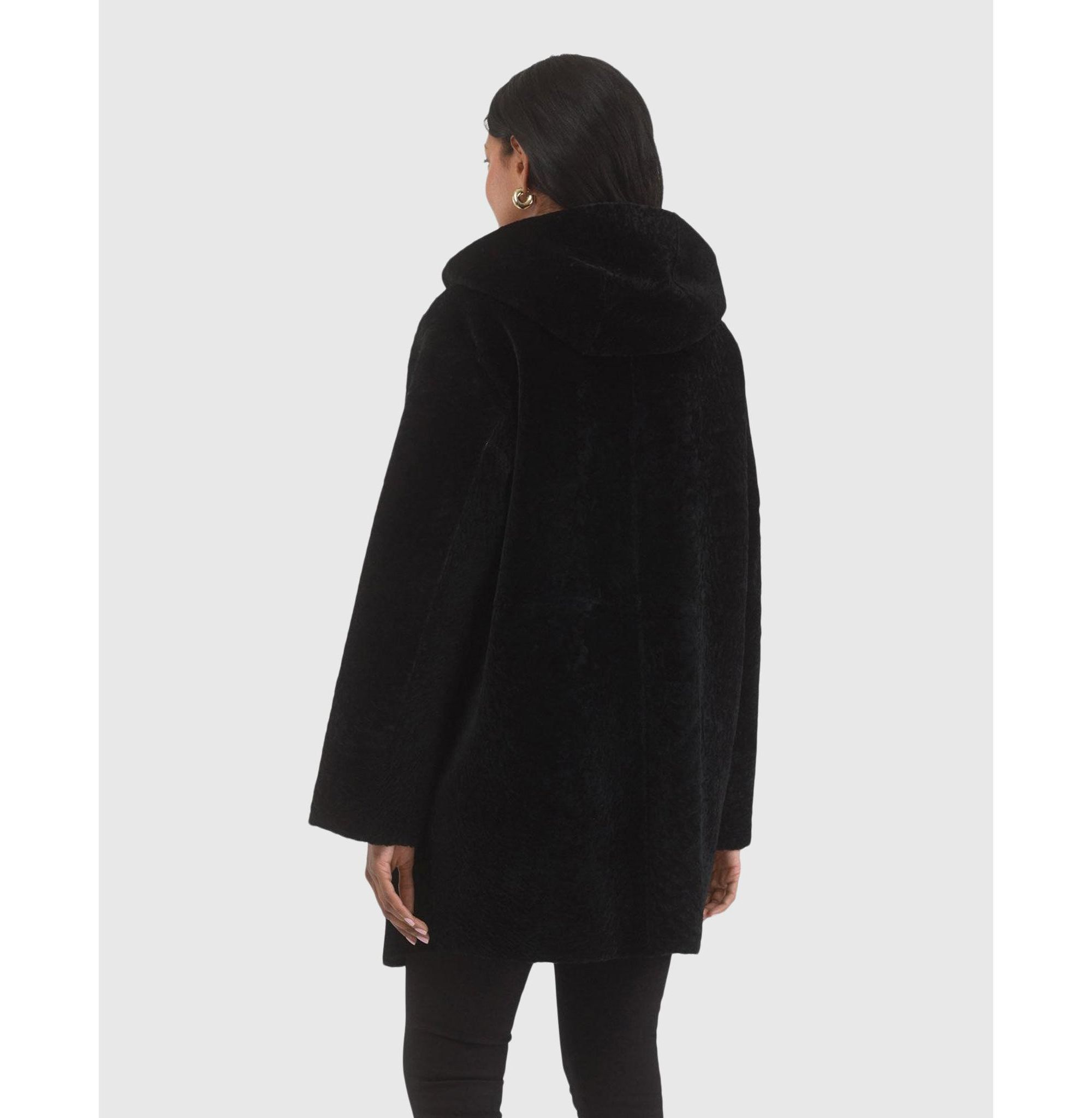 Reversible Textured Shearling Parka Coat — Image 6