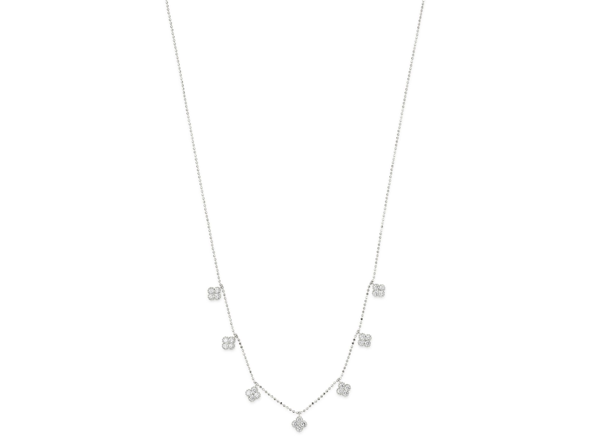 Diamond Clover Station Necklace in 14K White Gold, 1.0 tcw — Image 3