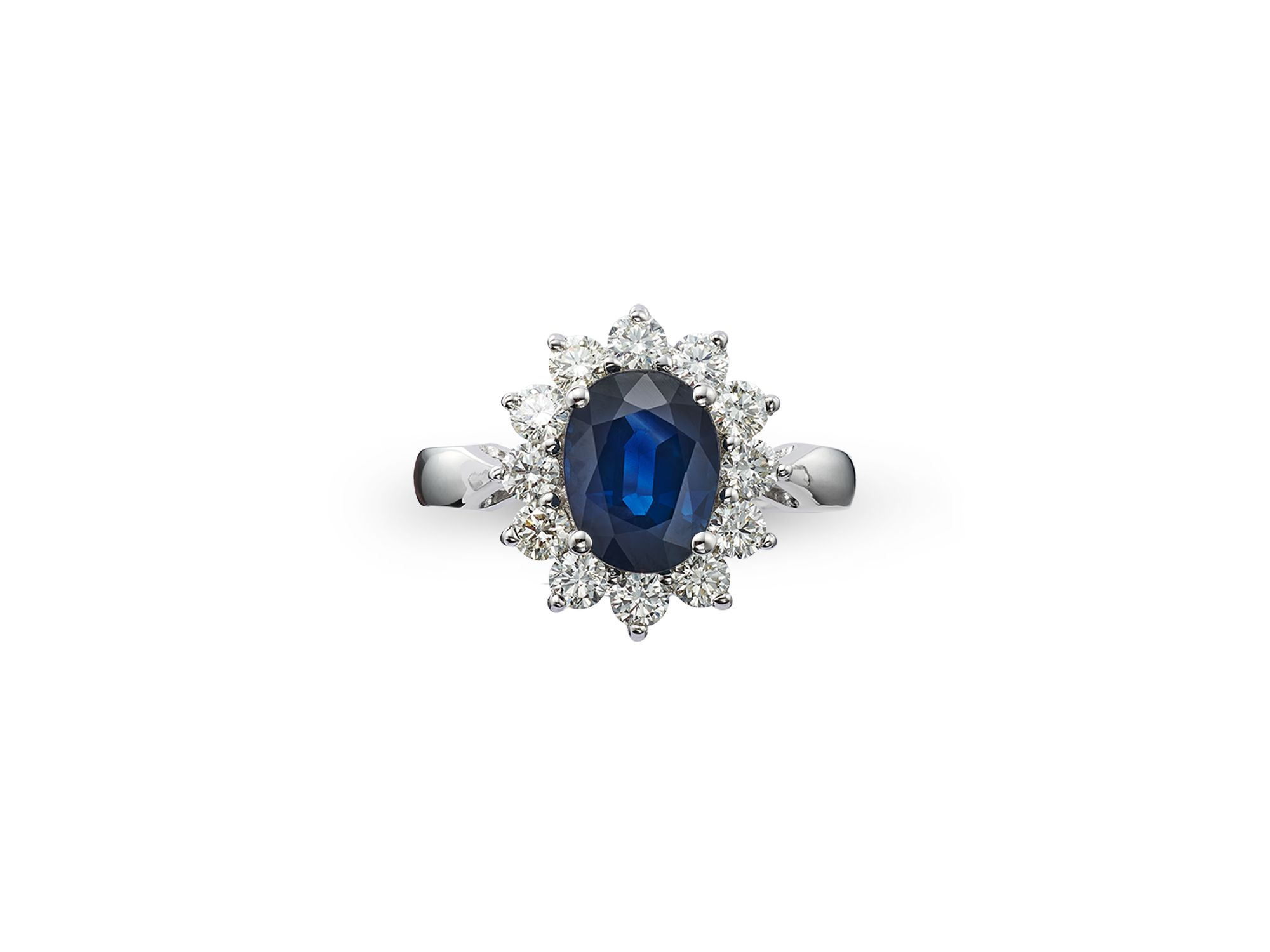 Blue Sapphire and Diamond Statement Ring in 14K White Gold — Image 3