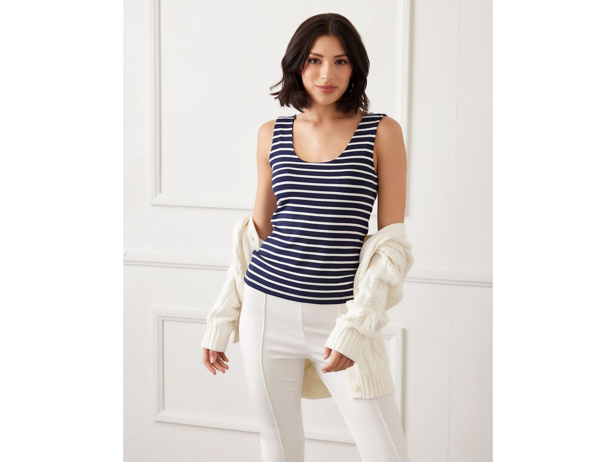 Stripe Scoop Neck Double Layer Tank — Image 4