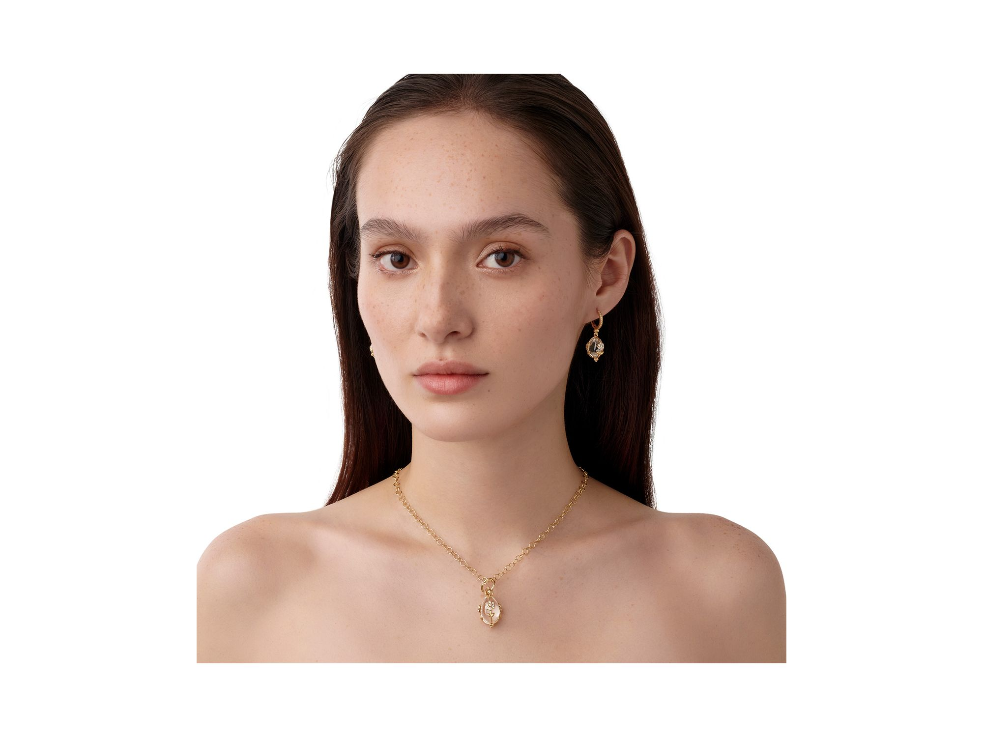 18K Yellow Gold FJ Crystal & Diamond Flower Amulet Pendant — Image 3