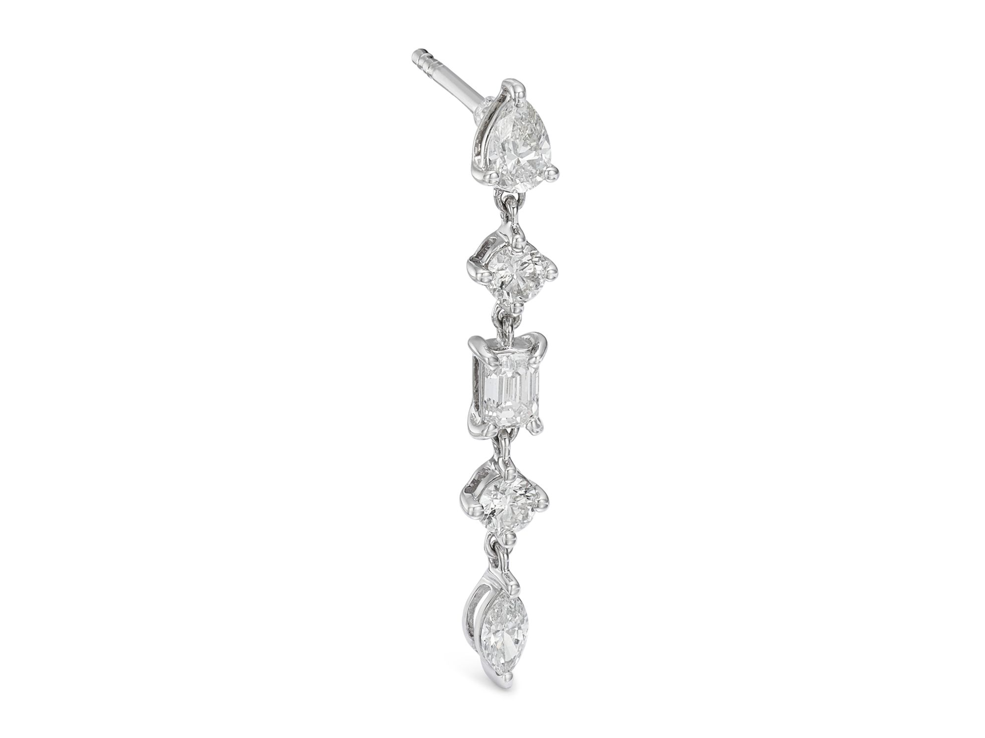 Mixed Cut Diamond Drop Earrings in 14K White Gold, 1.03 tcw — Image 3