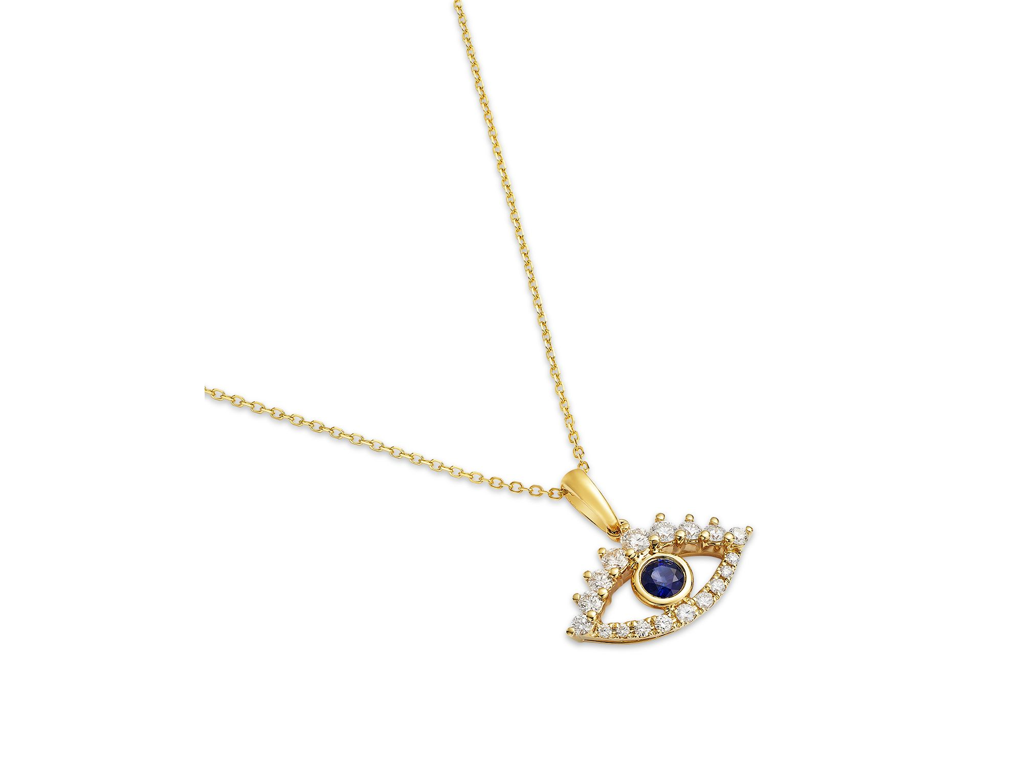 Blue Sapphire & Diamond Evil Eye Pendant Necklace in 14K Yellow Gold, 16-18" — Image 3