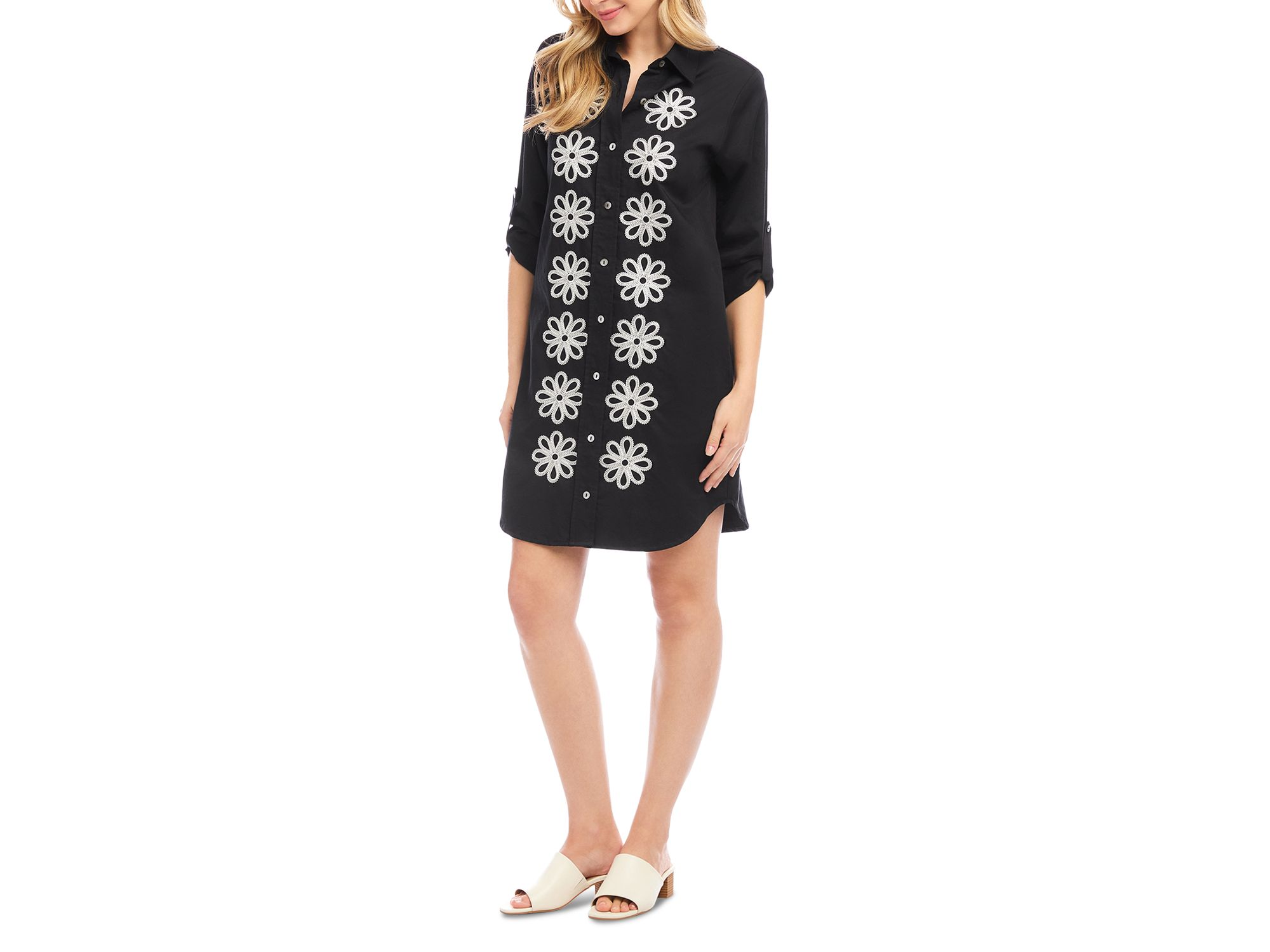 Roll Tab Embroidered Shirtdress — Image 3