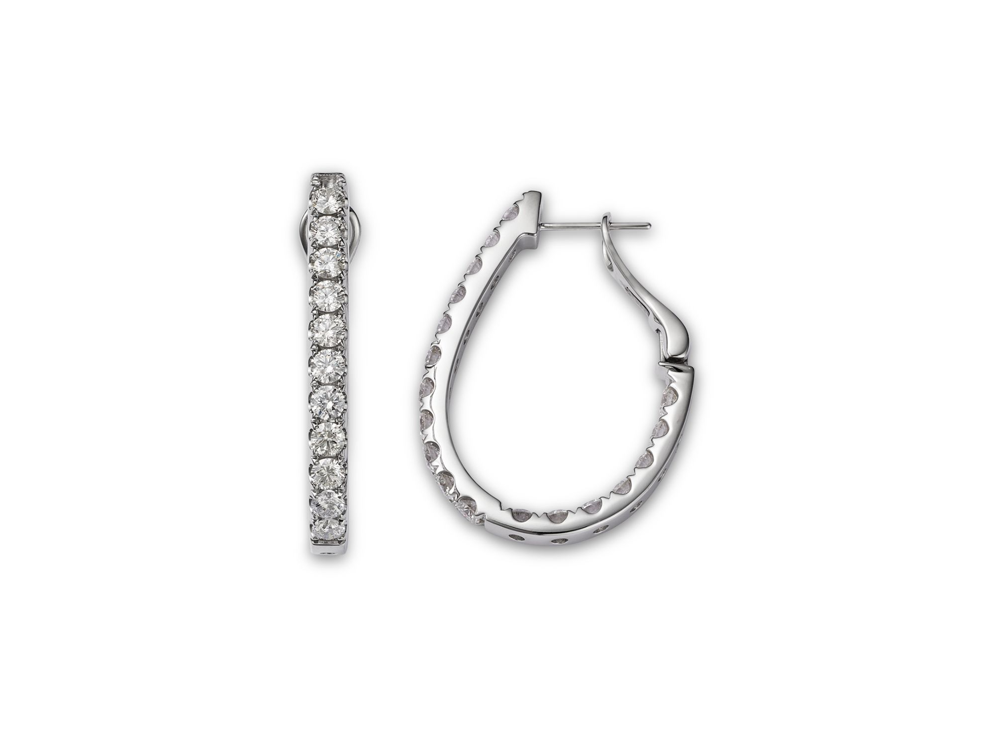 Diamond Inside Out Oval Hoop Earrings in 14K White Gold, 4.00 tcw — Image 3