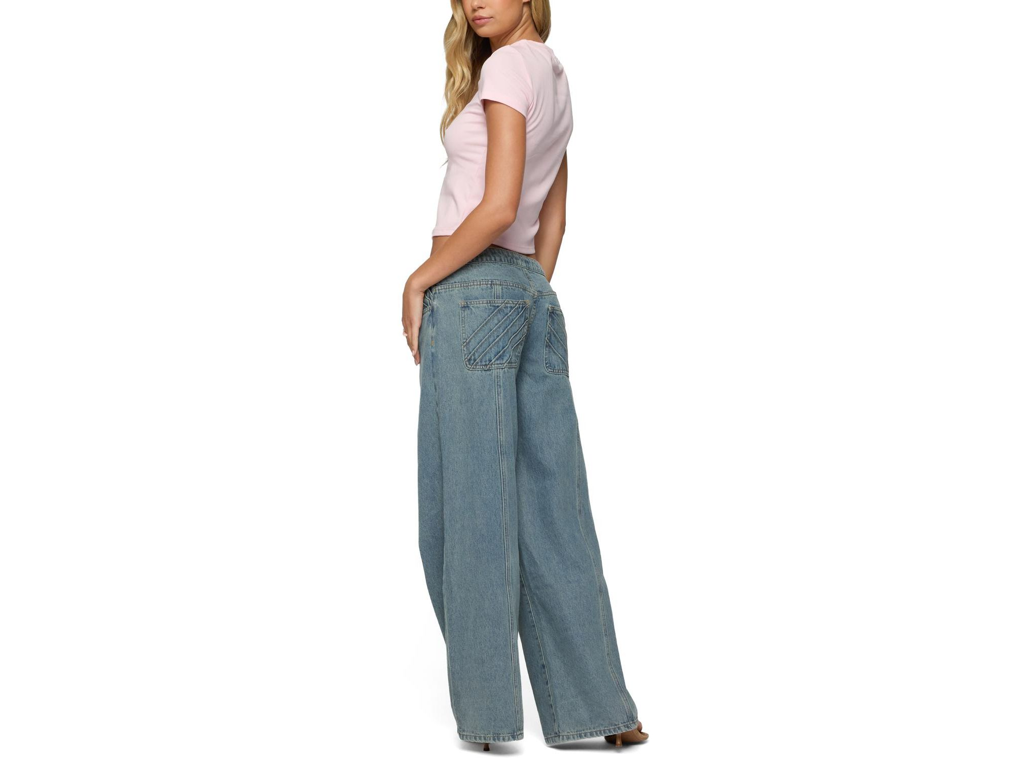 Stitch & Pleat Low Rise Medium Rinse Wash Jeans — Image 3