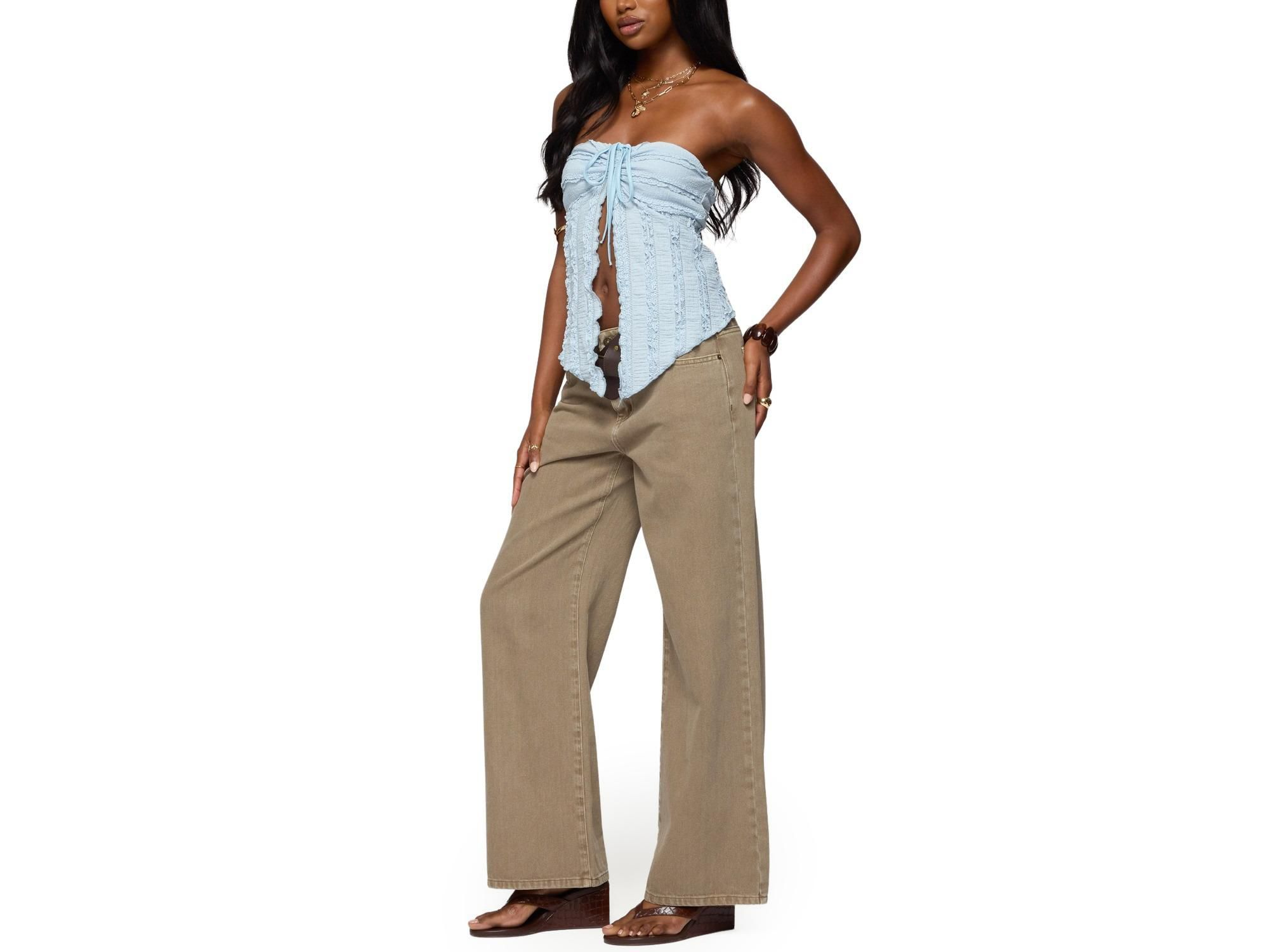 Textured Ruffle Split Front Strapless Top — Image 5