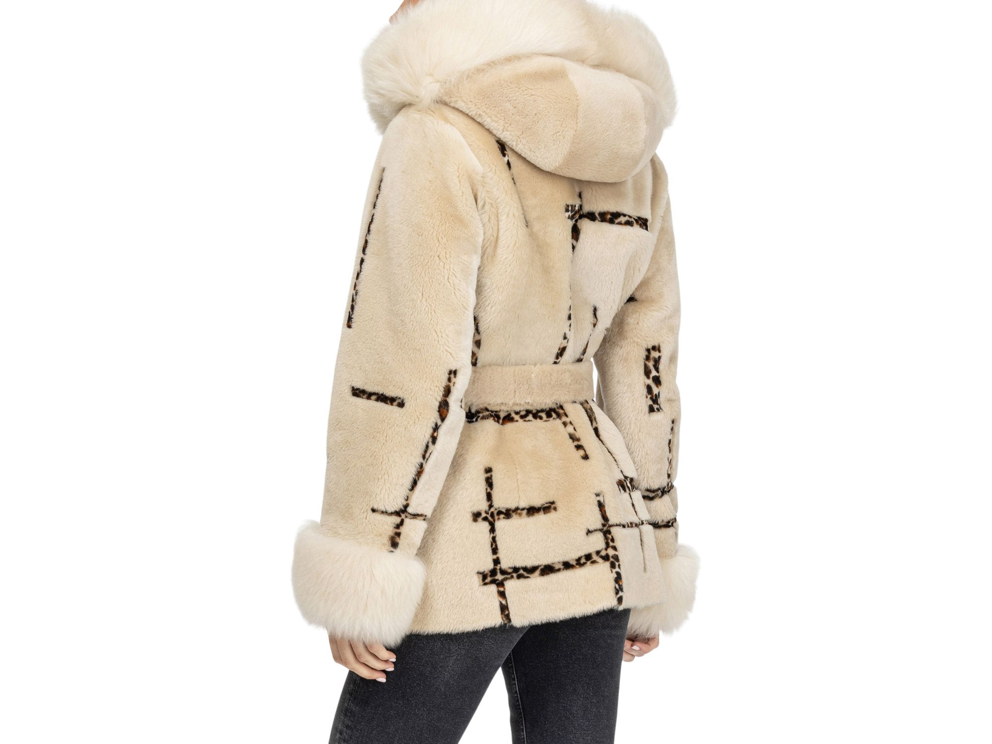 Reversible Shearling Parka with Shearling Hood Trim & Cuffs with Belt Coat — Image 4