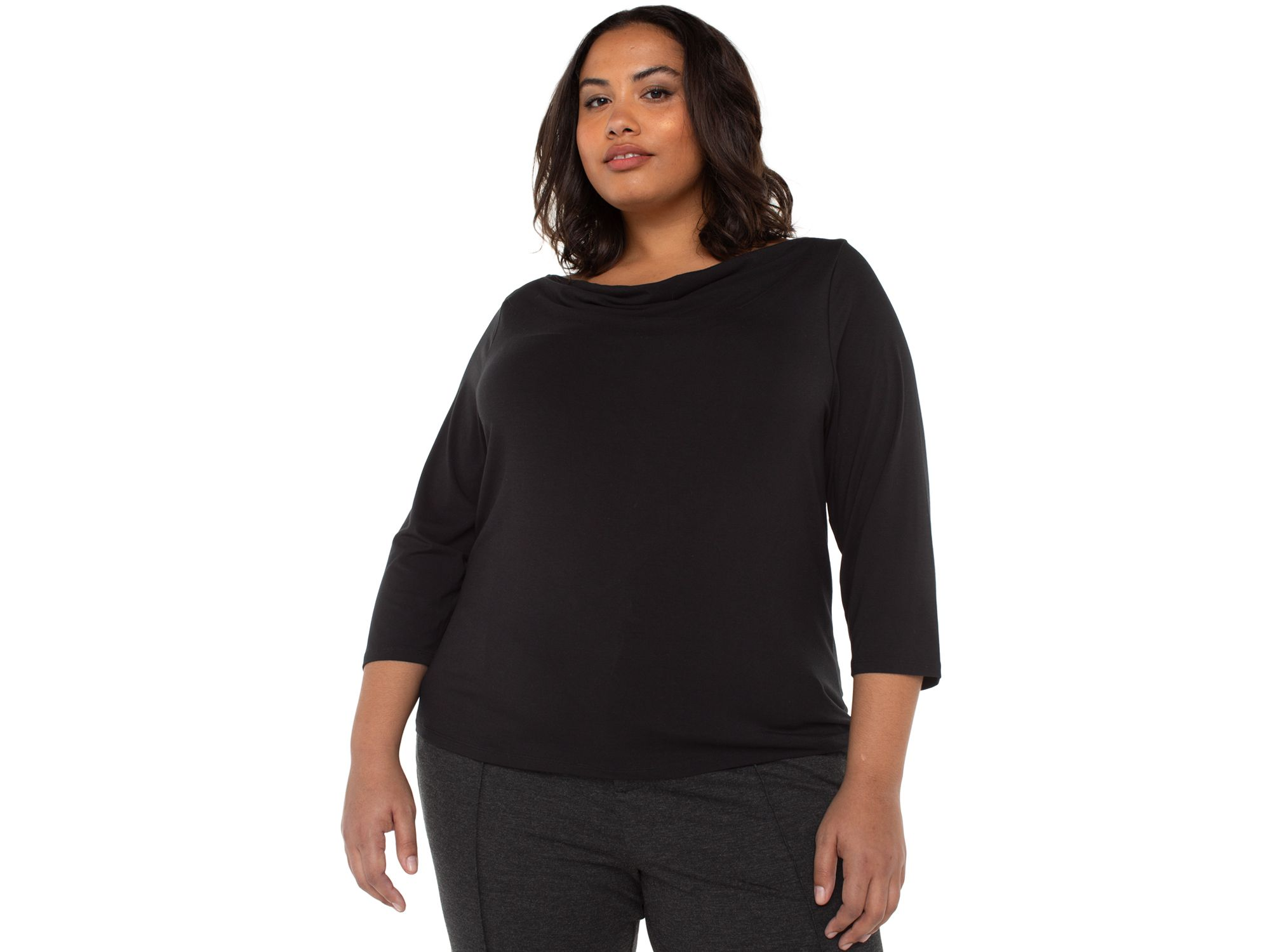 Three Quarter Sleeve Drape Neck Knit Top — Image 3