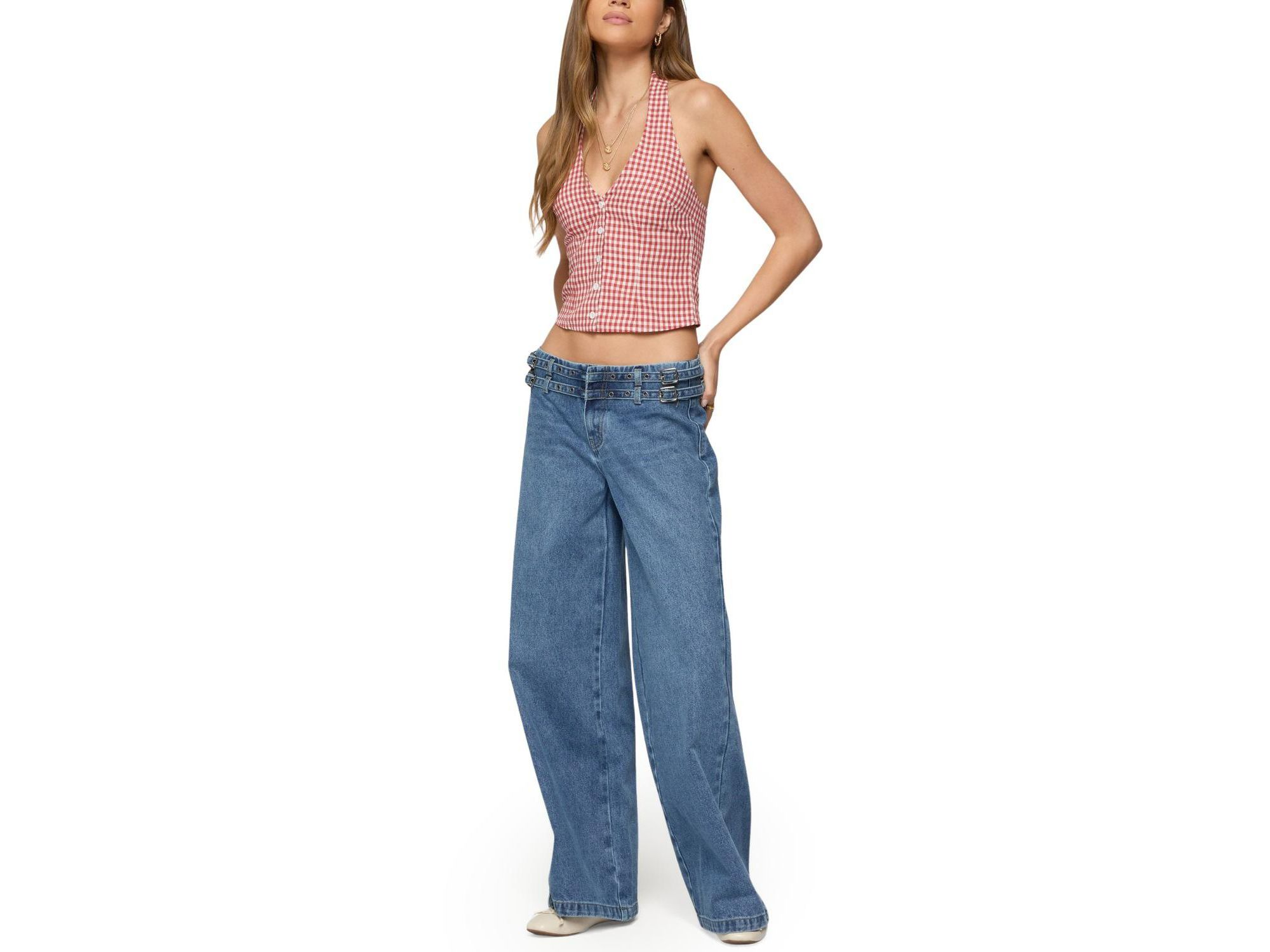 Evan Gingham Button Up Halter Top — Image 3