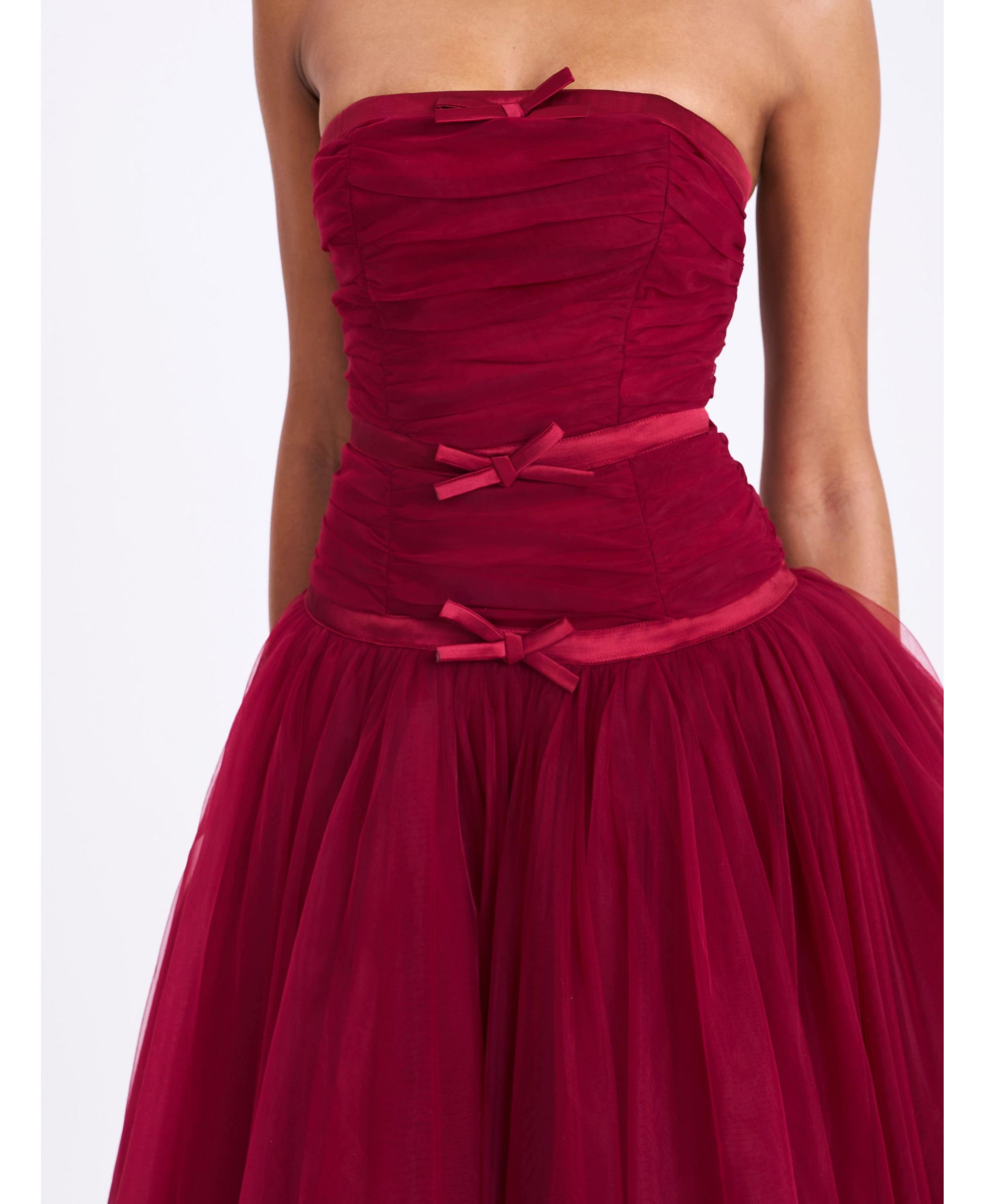Mabel Drop Waist Layered Mesh Midi Puffy Dress with Bow — Image 3