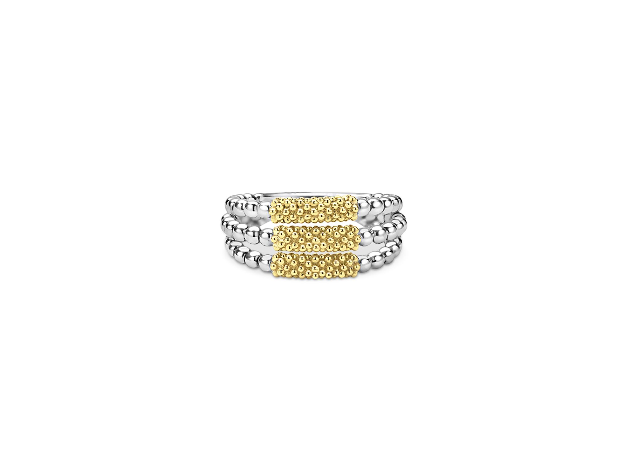 18K Yellow Gold & Sterling Caviar Icon Beaded Triple Row Ring — Image 5