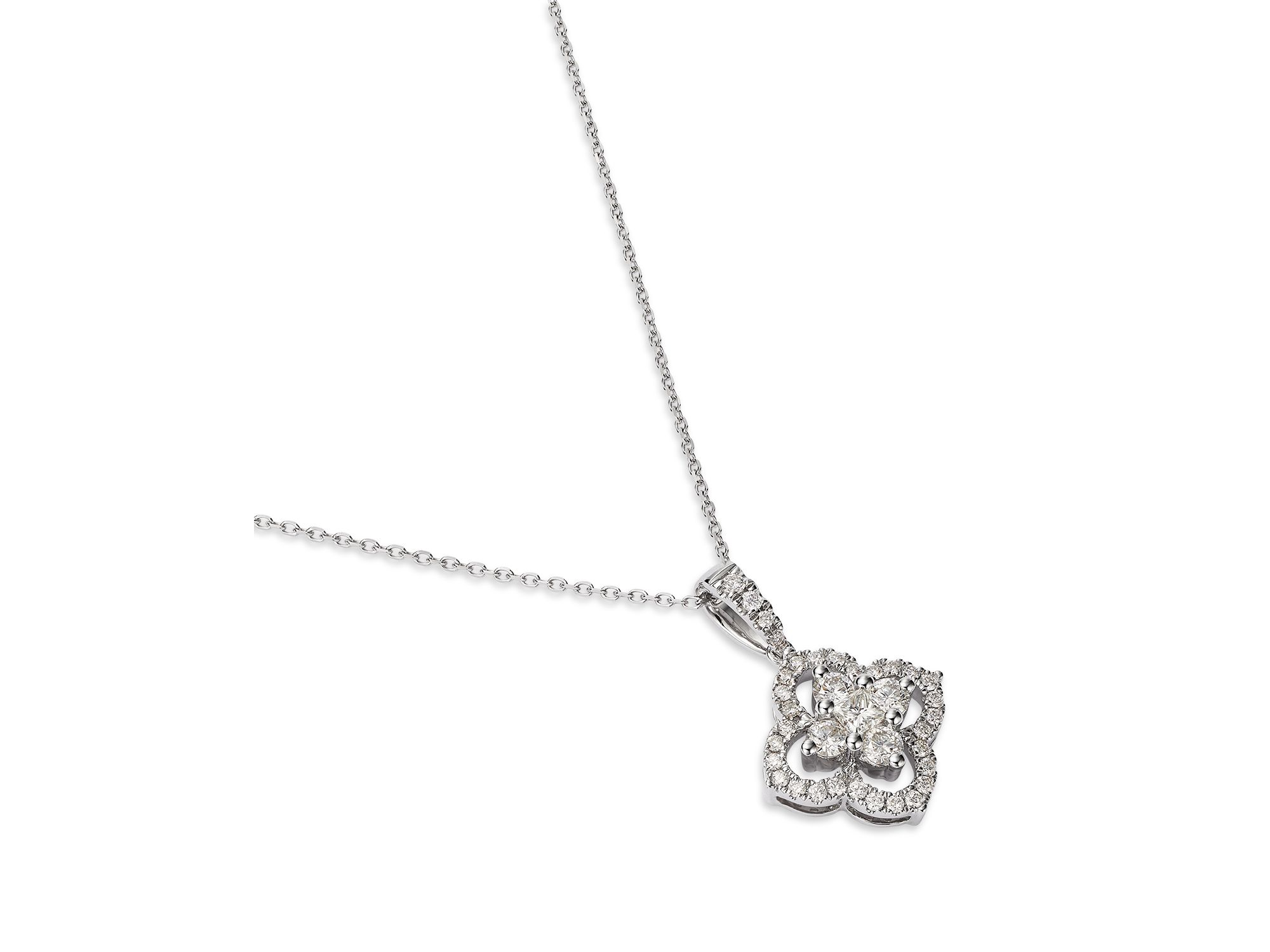 Diamond Clover Pendant Necklace in 14K White Gold, 0.50 tcw — Image 3