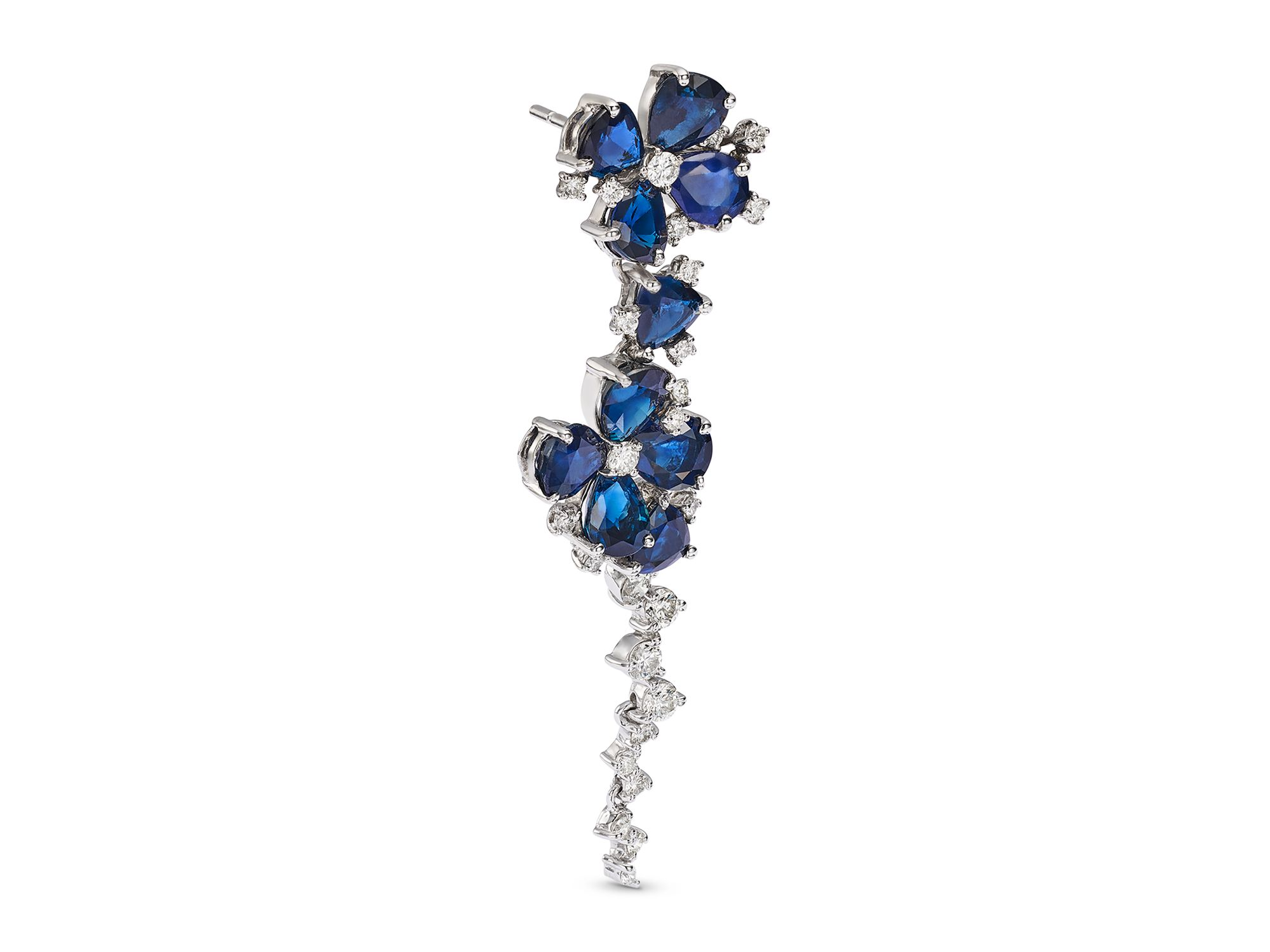 Sapphire & Diamond Flower Drop Earrings in 14K White Gold — Image 3