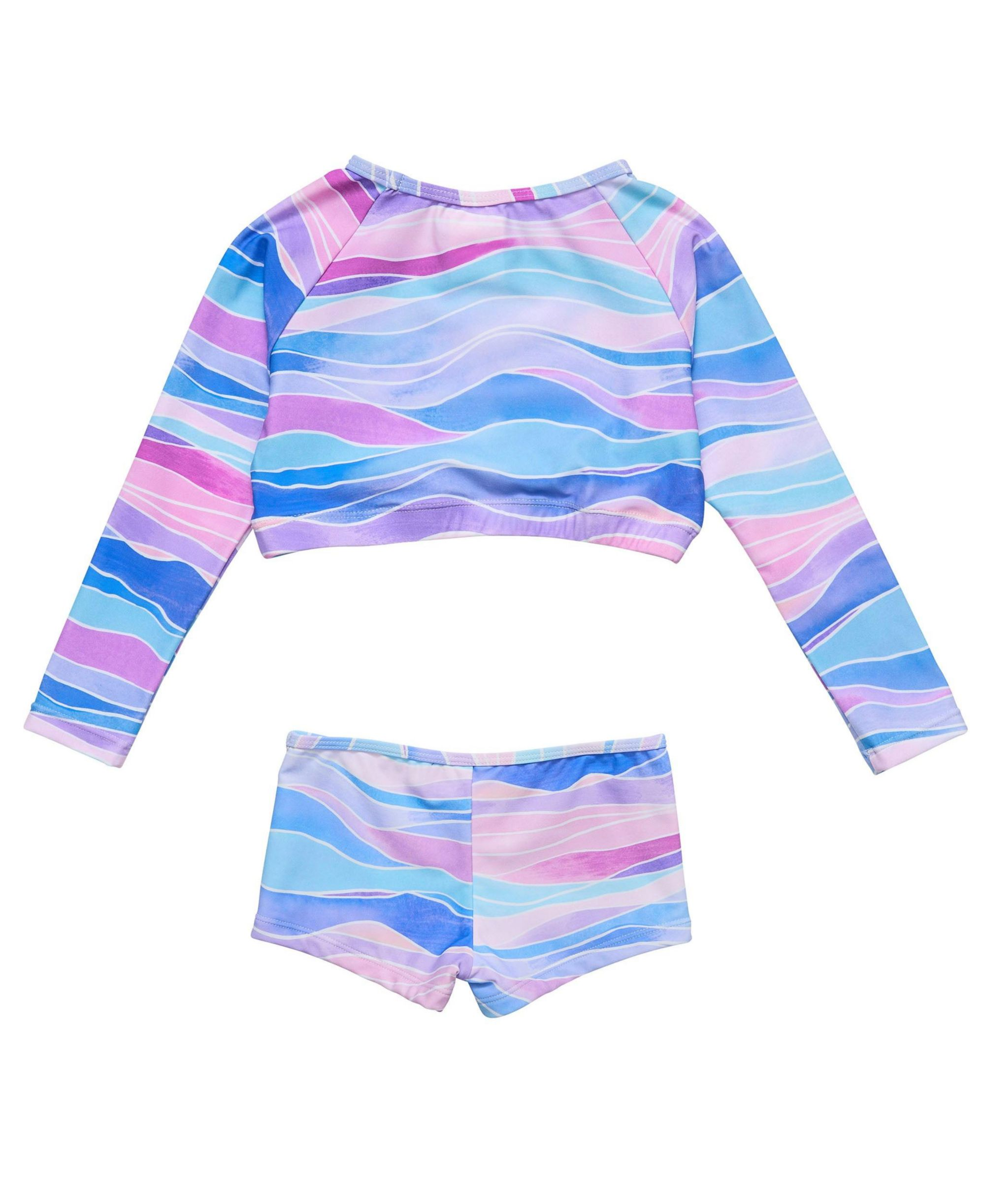 Unisex Water Hues Crop Long Sleeve Rash Top Set — Image 3