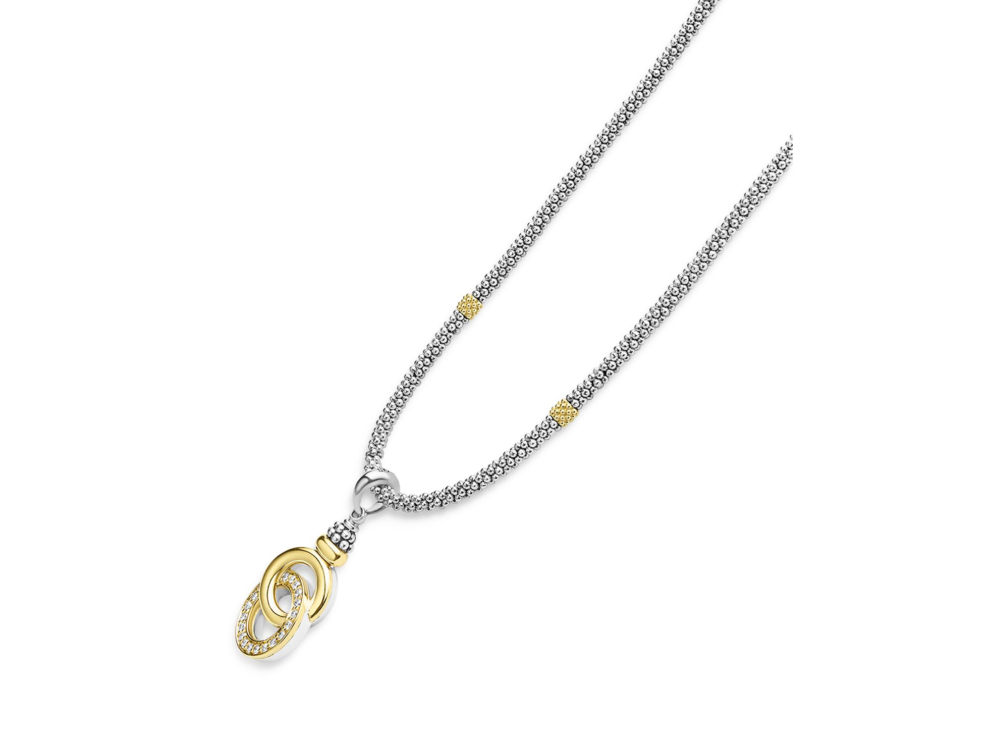 18K Yellow Gold & Sterling Silver Diamond Interlocking Ring Pendant Necklace, 18" — Image 5