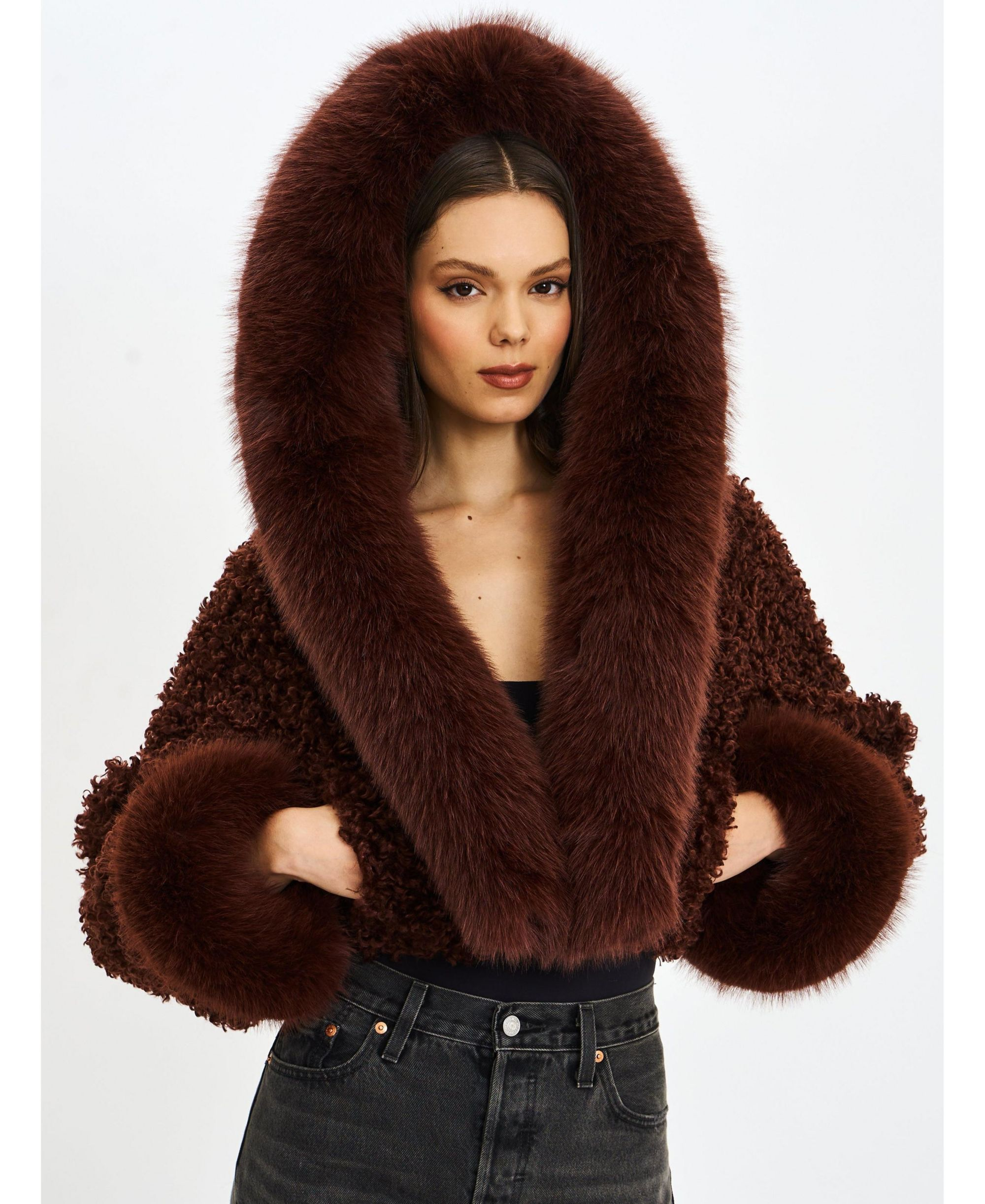 Kali Teddy Cropped Faux Fur Hooded Jacket — Image 3