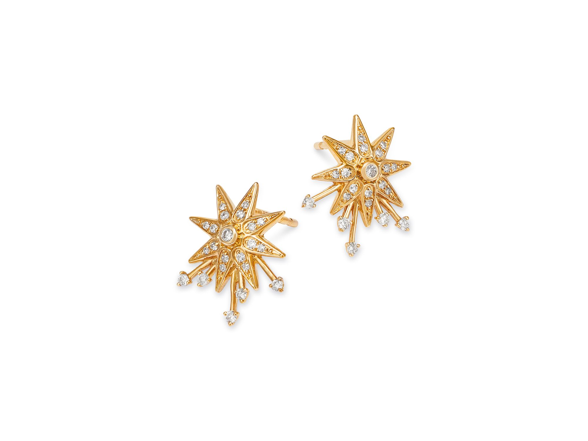 Diamond Starburst Drop Earrings in 14K Yellow Gold, 0.24 tcw — Image 3