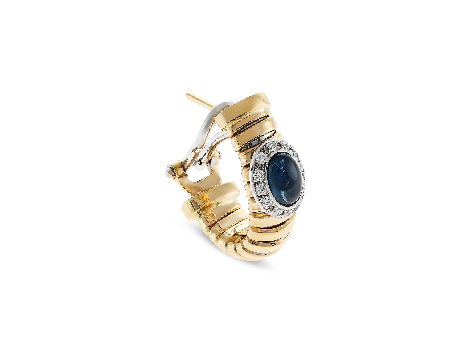 18K Yellow Gold Via Giardino Blue Sapphire & Diamond Tubogas Huggie Hoop Earrings — Image 3