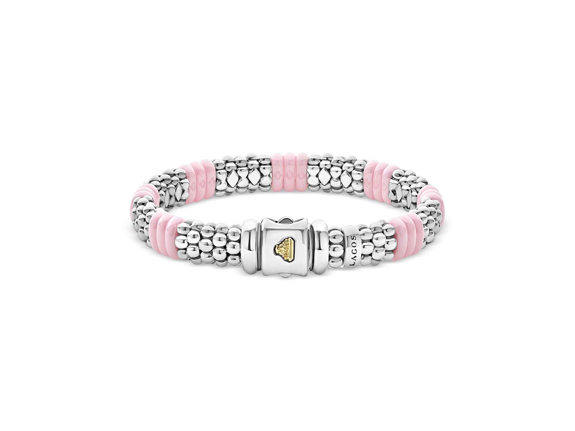 Sterling Pink Caviar Ceramic Rondelle Polished Bead Bracelet — Image 4