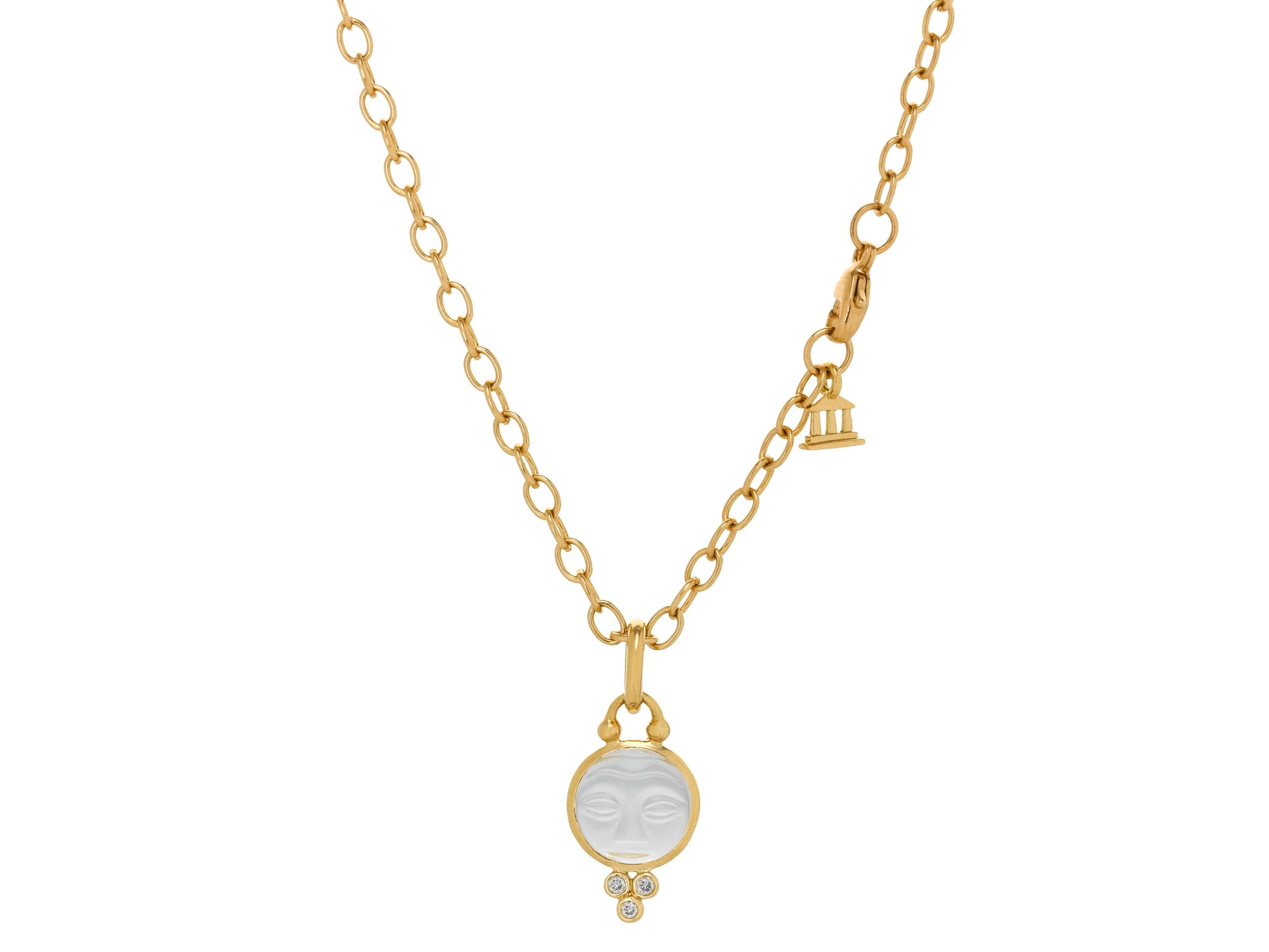 18K Yellow Gold Small Carved Crystal Moonface Pendant with Diamonds — Image 5