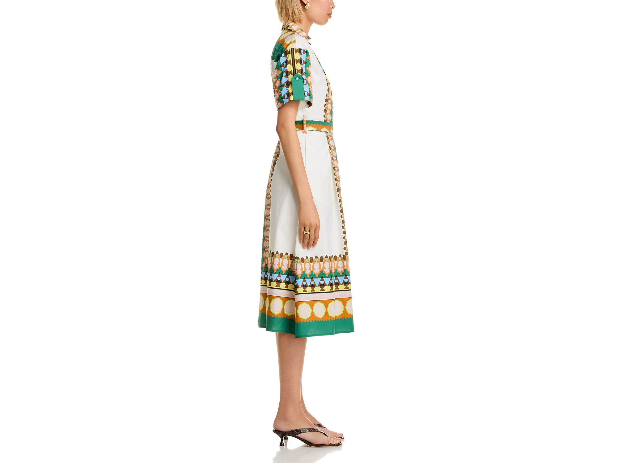 Printed Elbow Sleeve Tie Waist Dress — Image 5