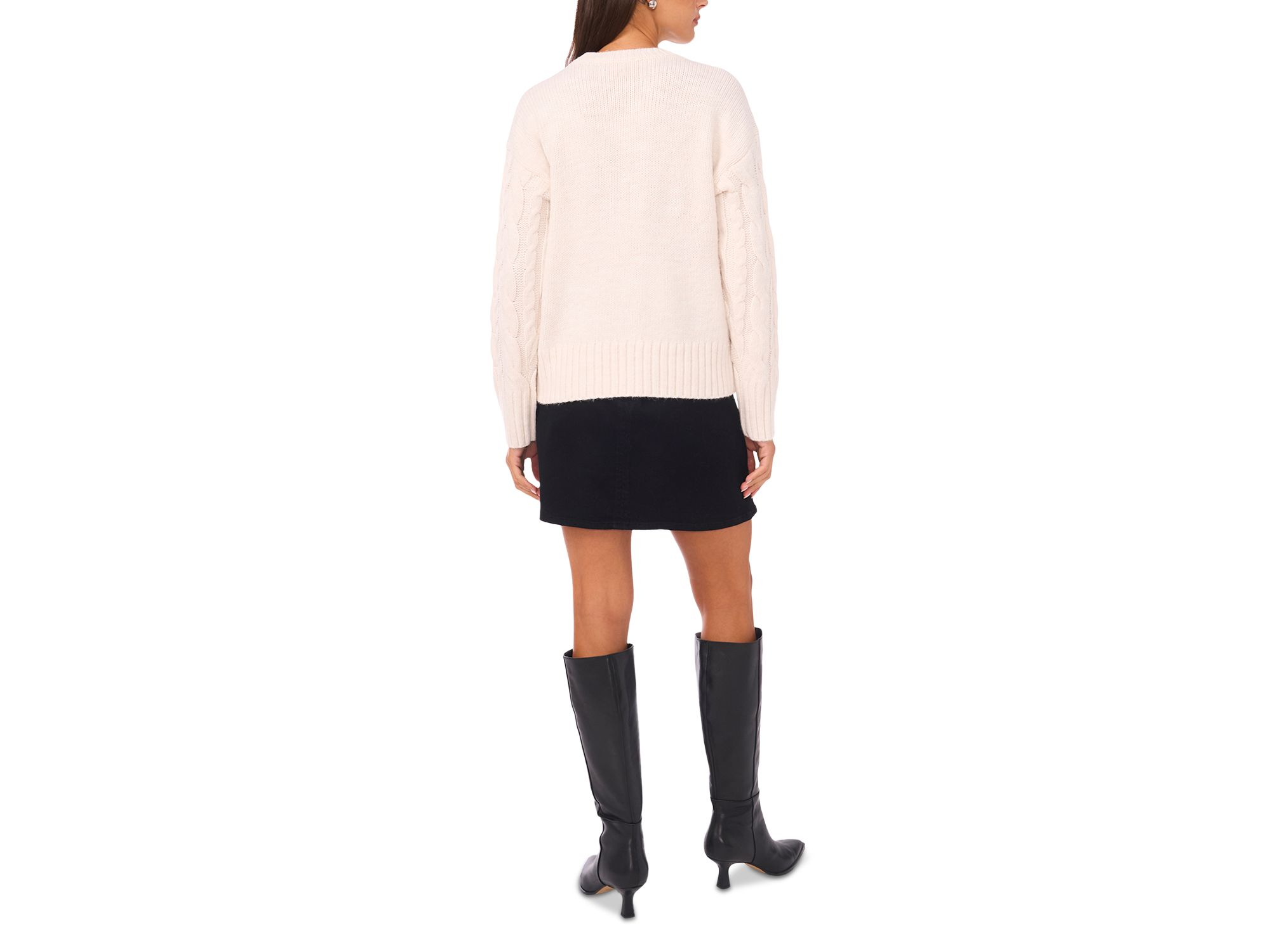 Sequin Cable Knit Long Sleeve Crewneck Sweater — Image 3
