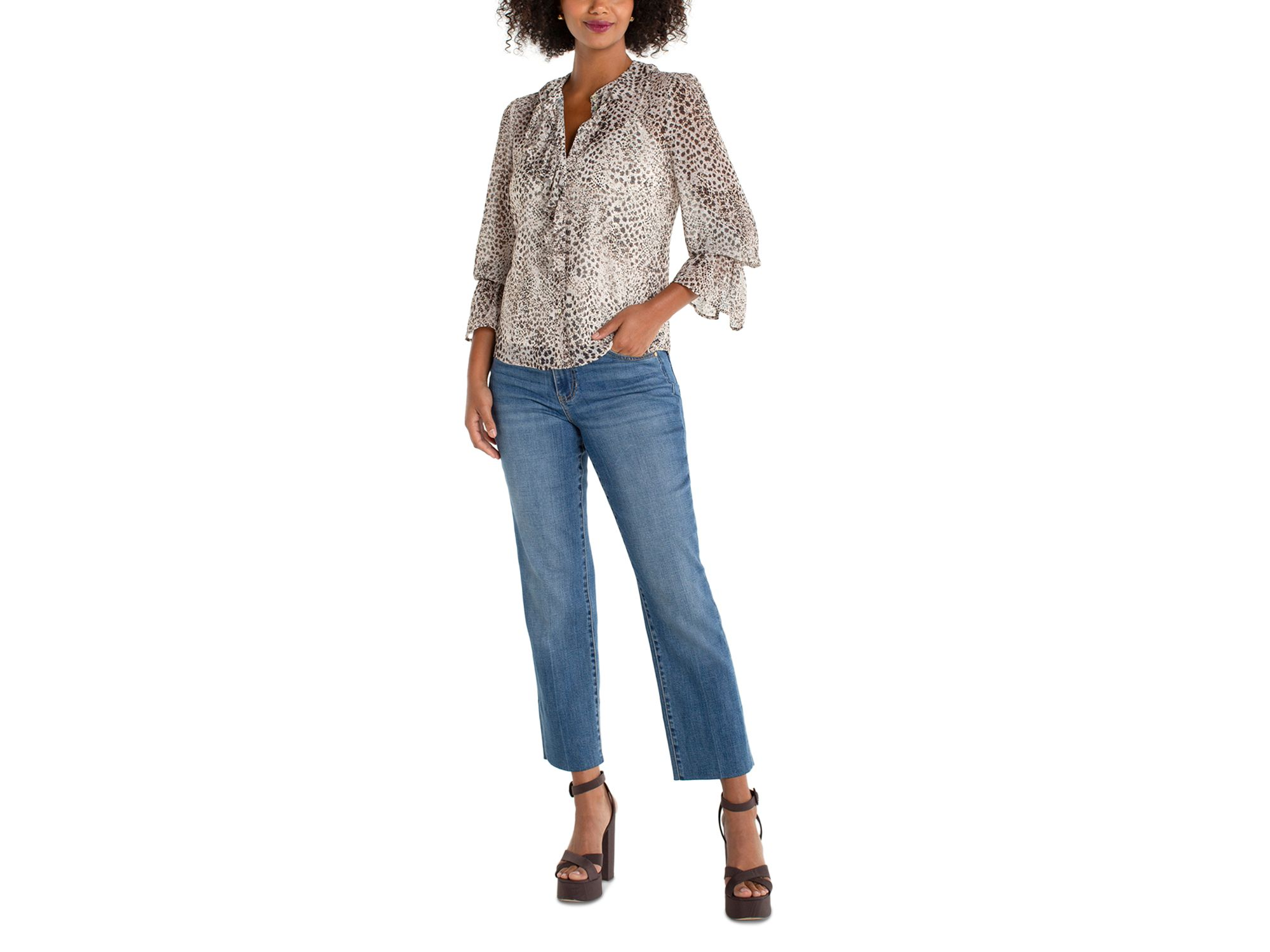 Long Sleeve Ruffle Front Woven Shirt — Image 5