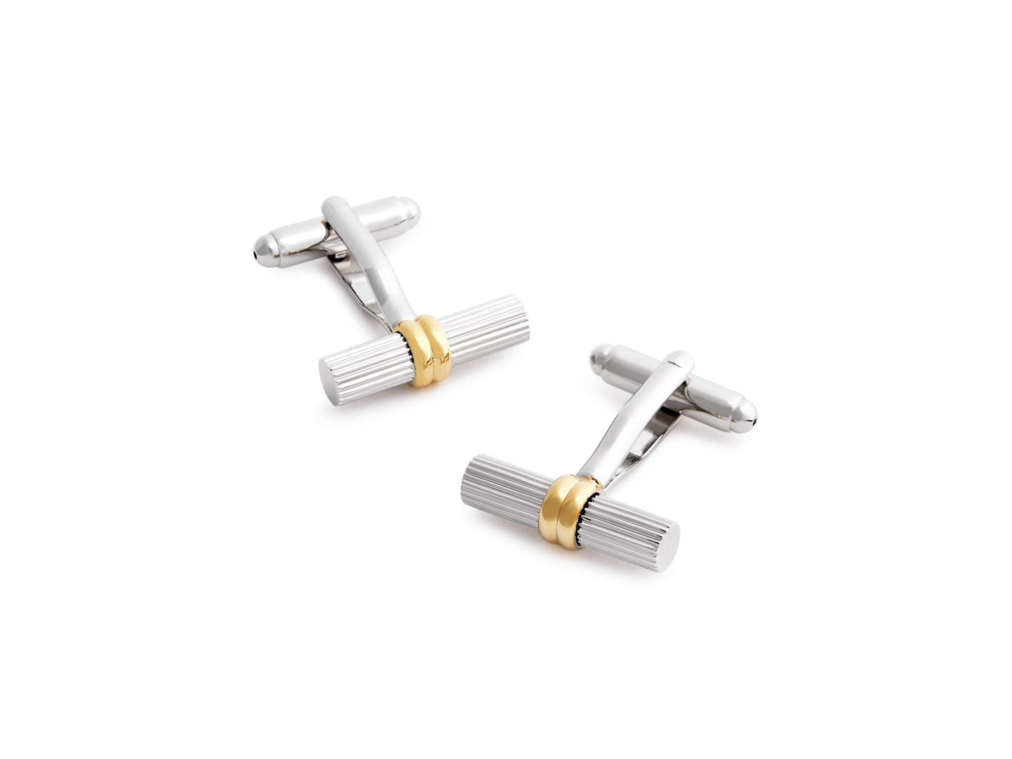 Ribbed Tube with Gold Band Cufflinks - Image 1