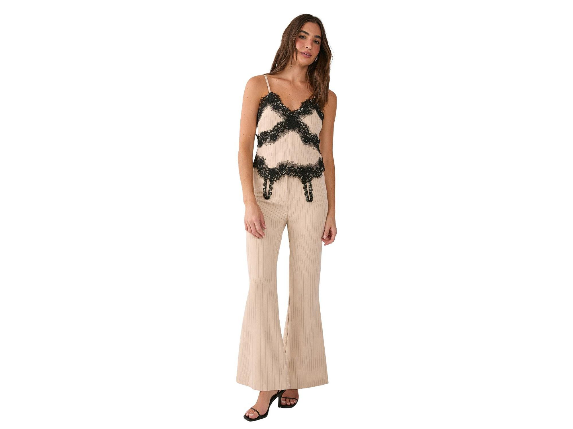 Pinstripe Lace Trim Tailored Strappy Top — Image 4