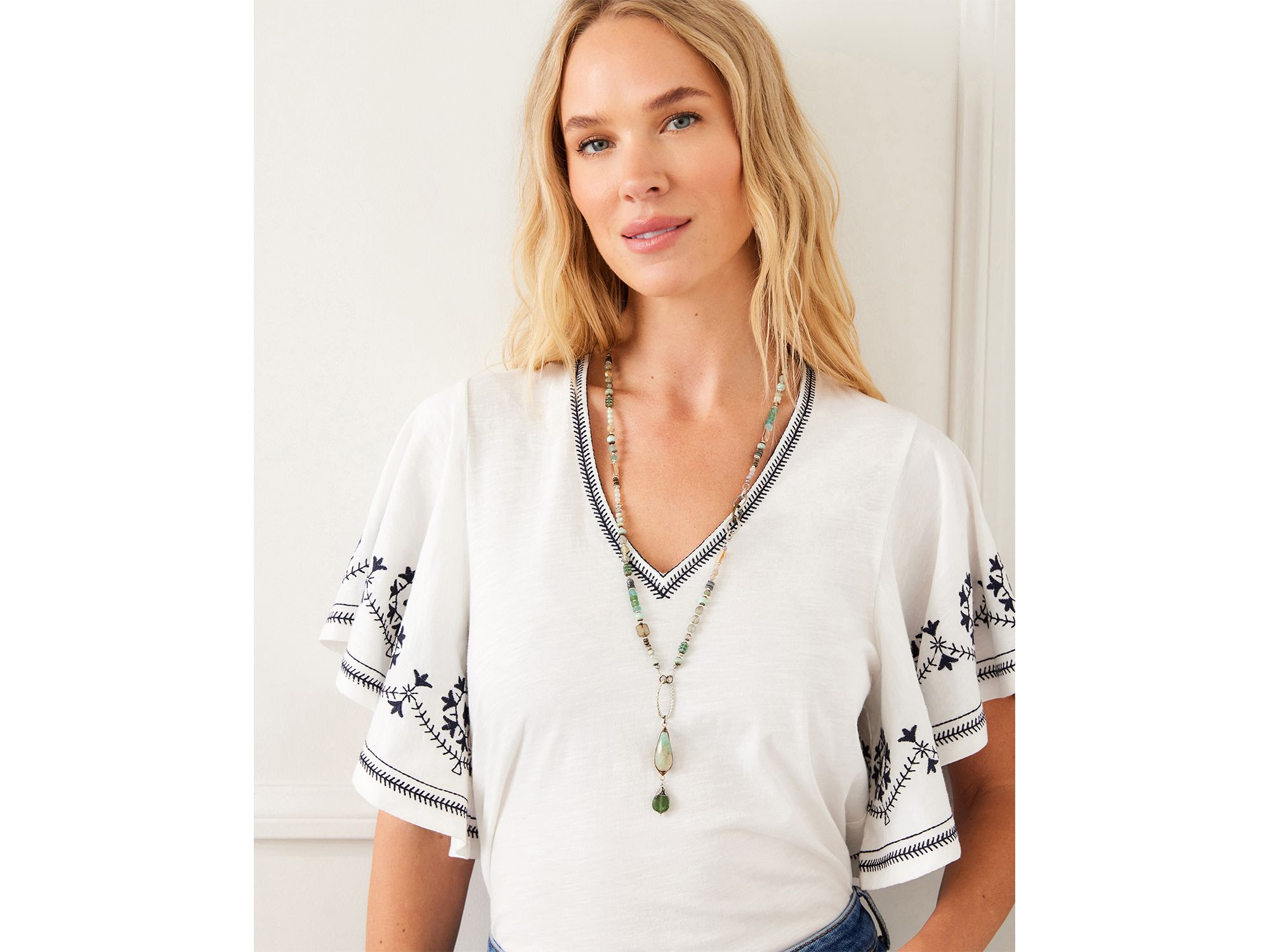 Embroidered Flutter Sleeve Top — Image 5