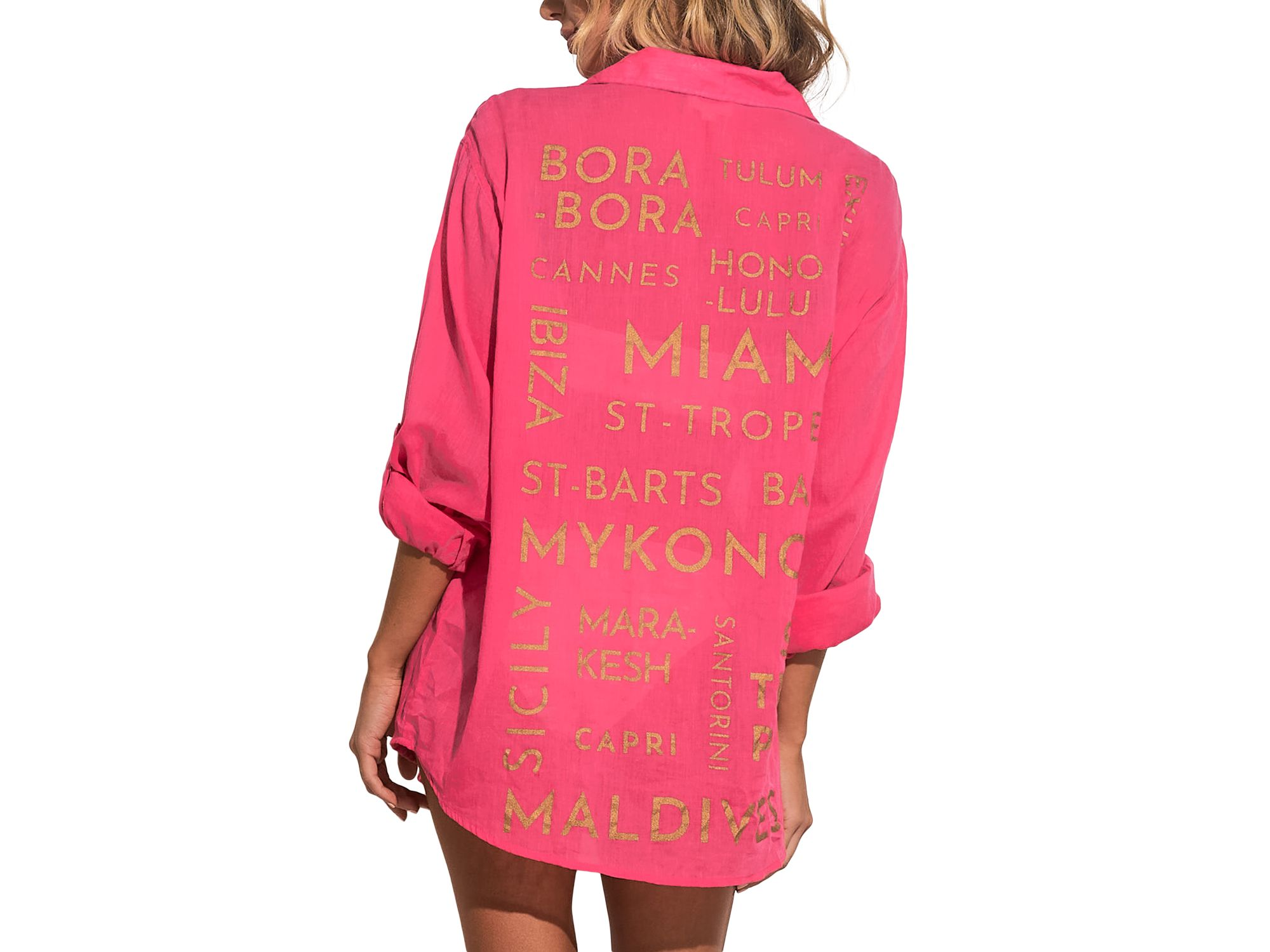Graphic Button Down Swim Cover Up Shirt — Image 3