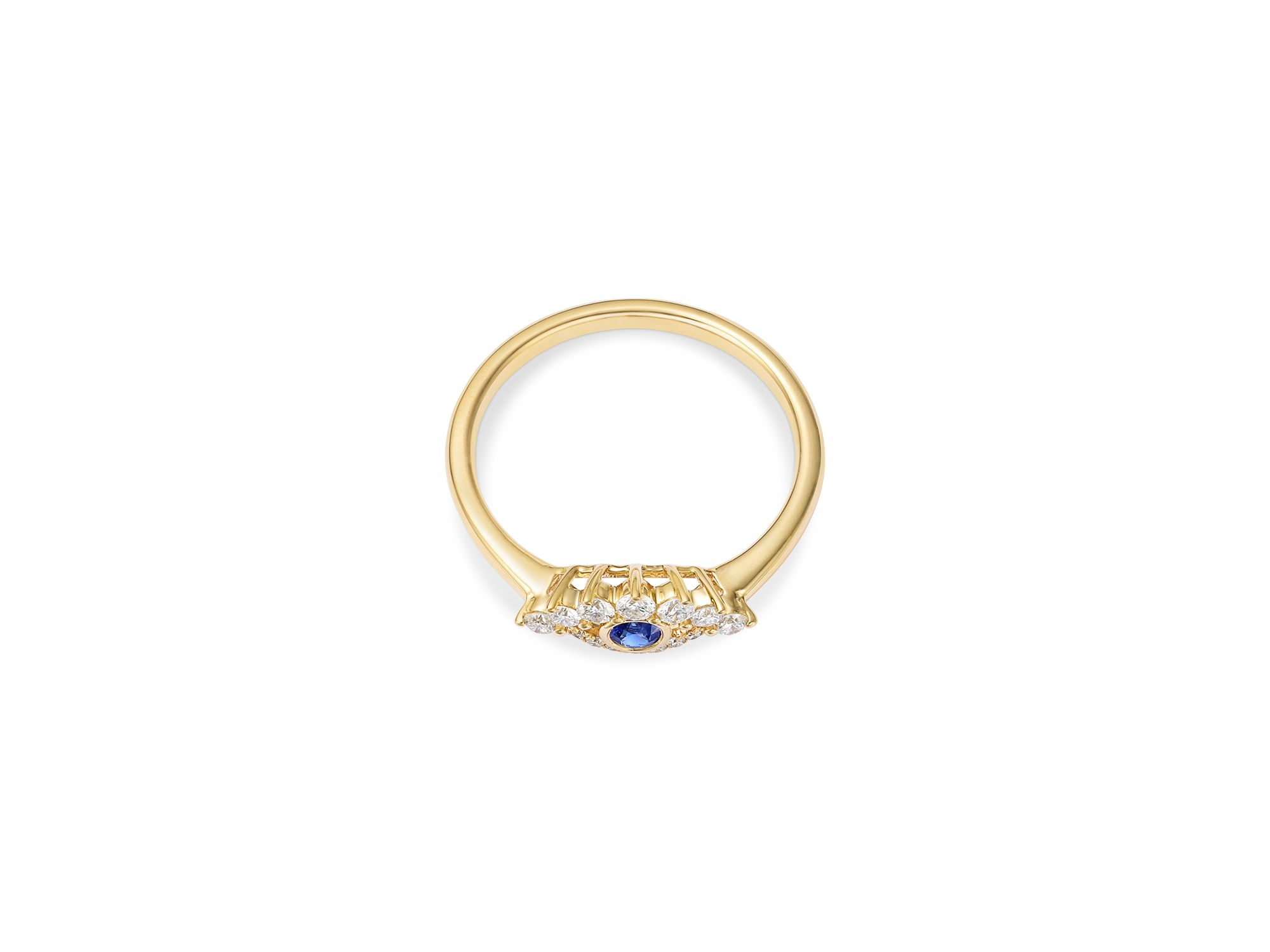 Blue Sapphire & Diamond Evil Eye Ring in 14K Yellow Gold — Image 3