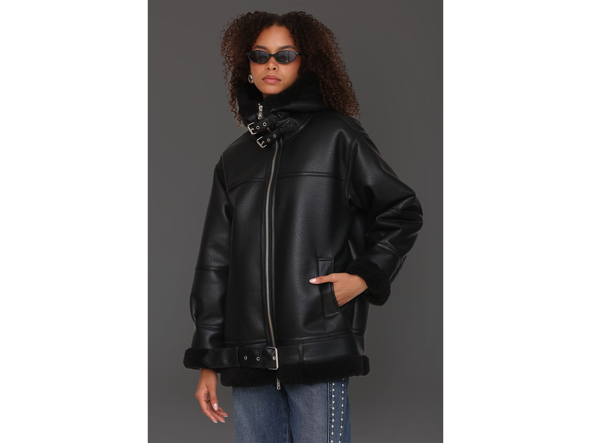 Faux Shearling Hooded Coat — Image 5