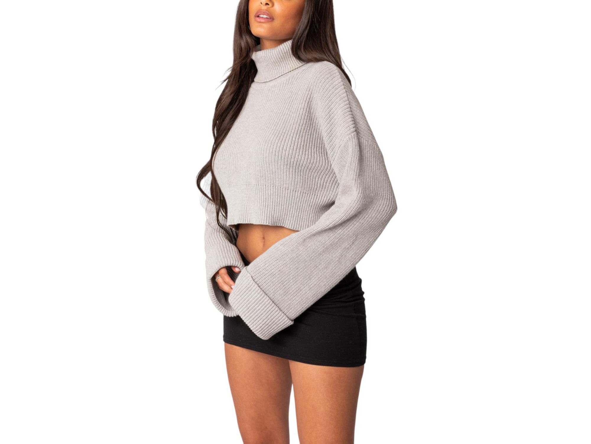 Oversized Turtle Neck Cropped Sweater — Image 3