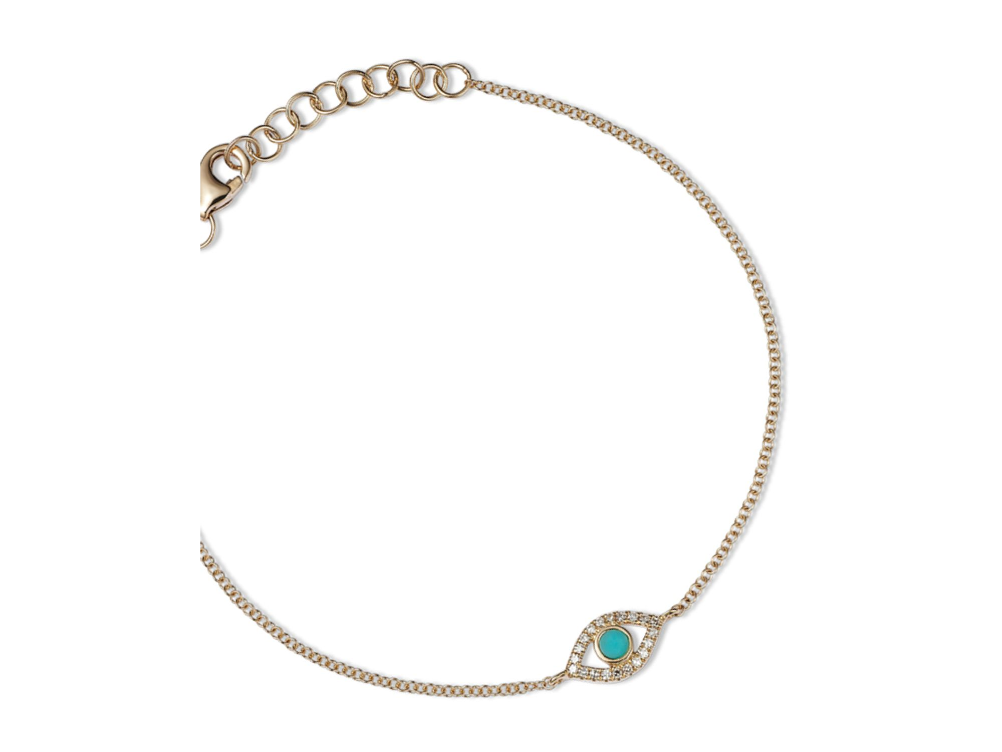 14K Yellow Gold Kate Turquoise & Diamond Evil Eye Chain Bracelet — Image 3