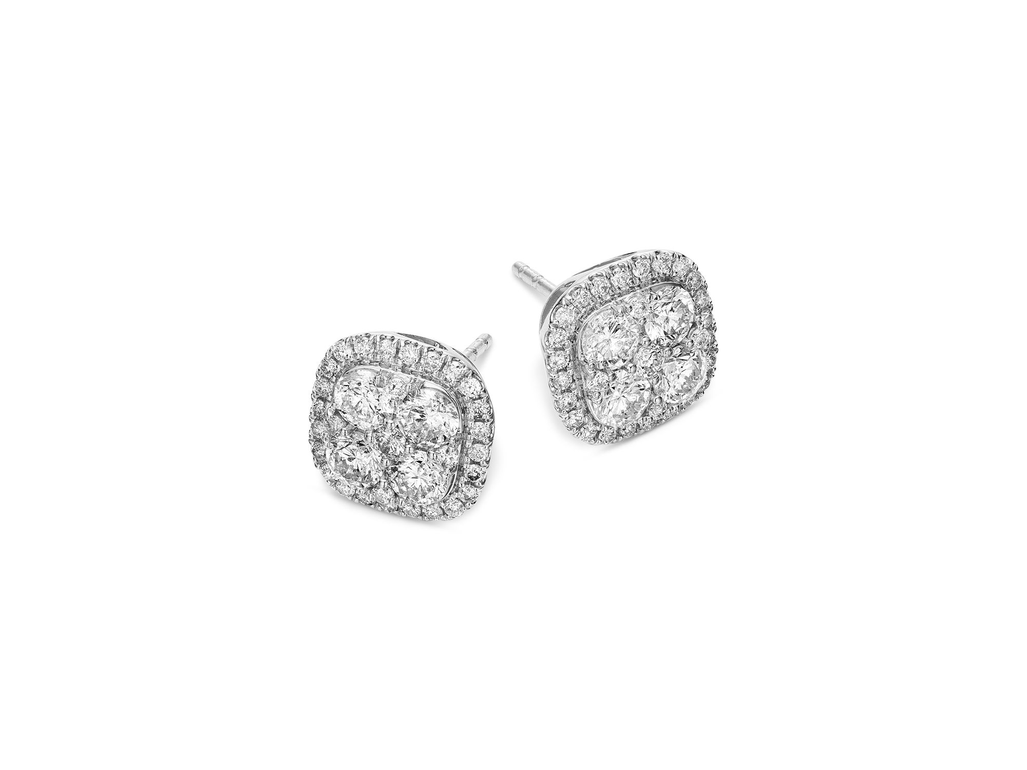 Diamond Halo Stud Earrings in 14K White Gold, 2.0 tcw — Image 3